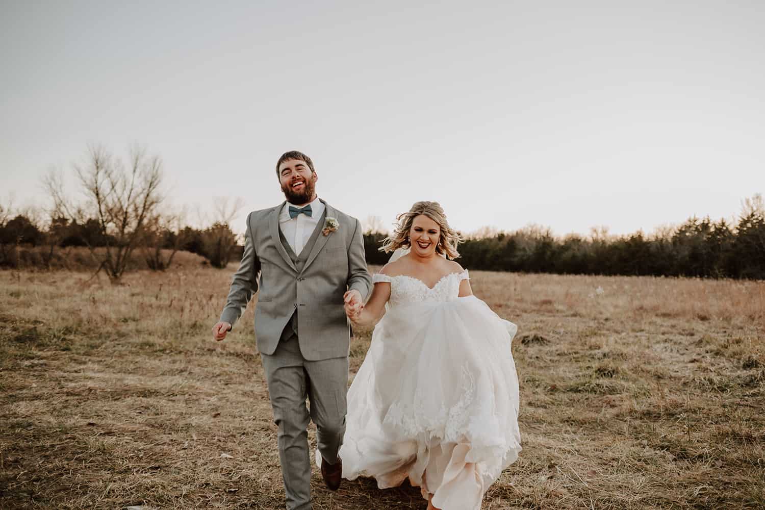 Happy Bride & Groom Running