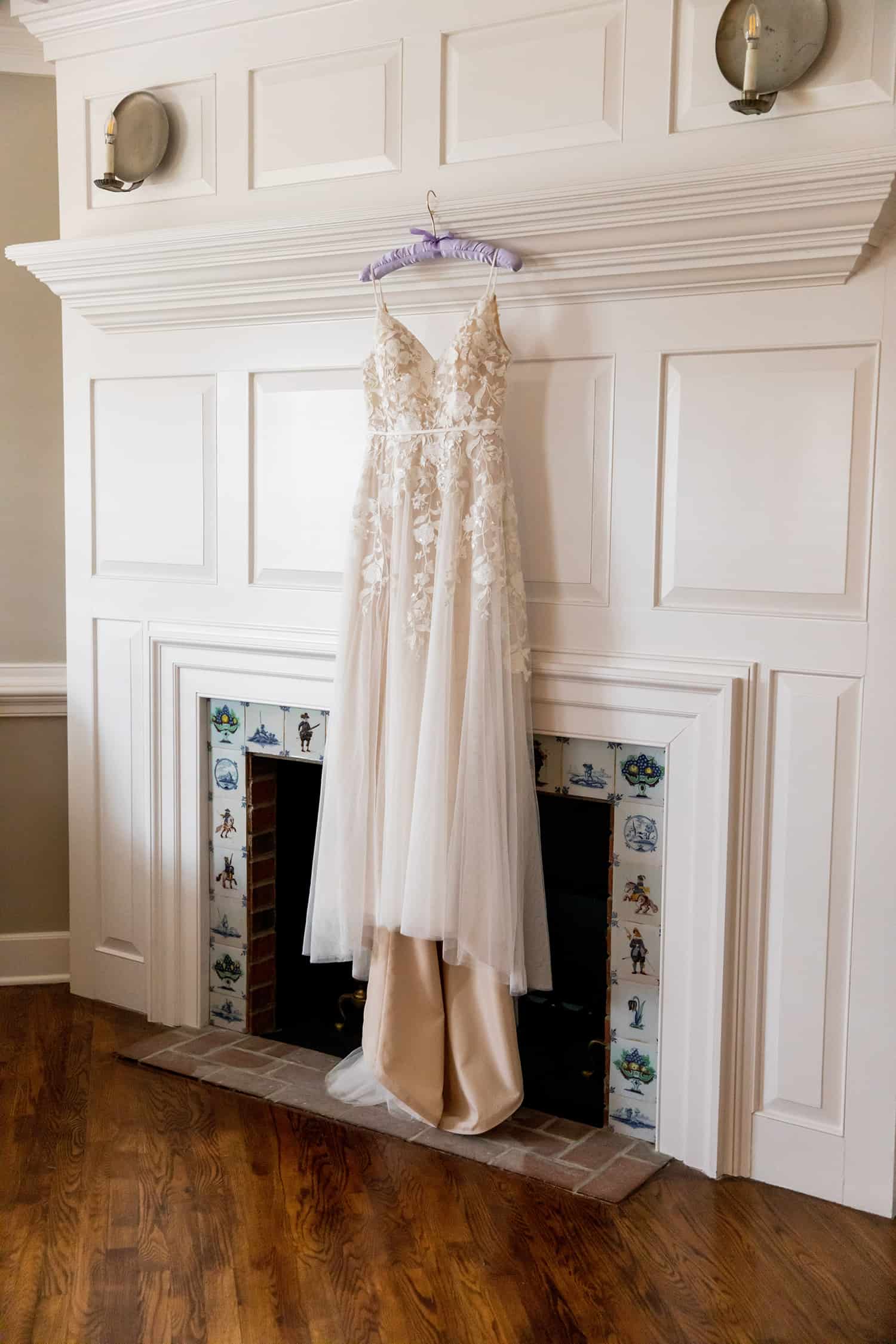 Wedding Dress on Fireplace