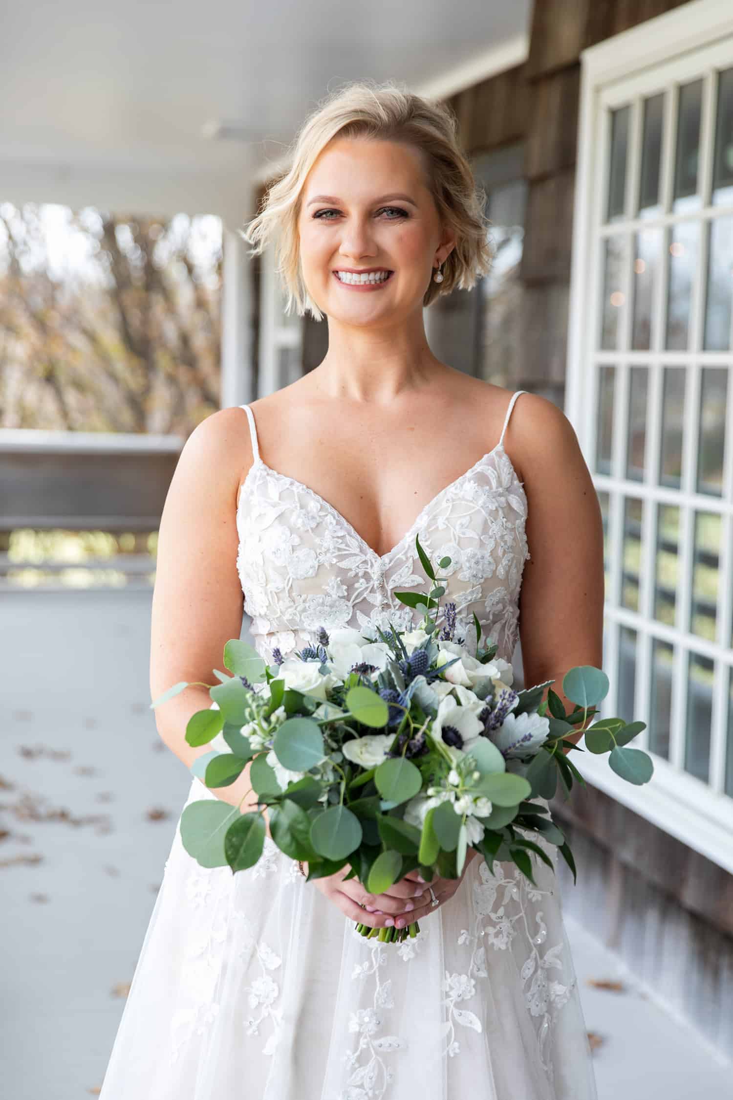 Smiling Bride with Bouquet