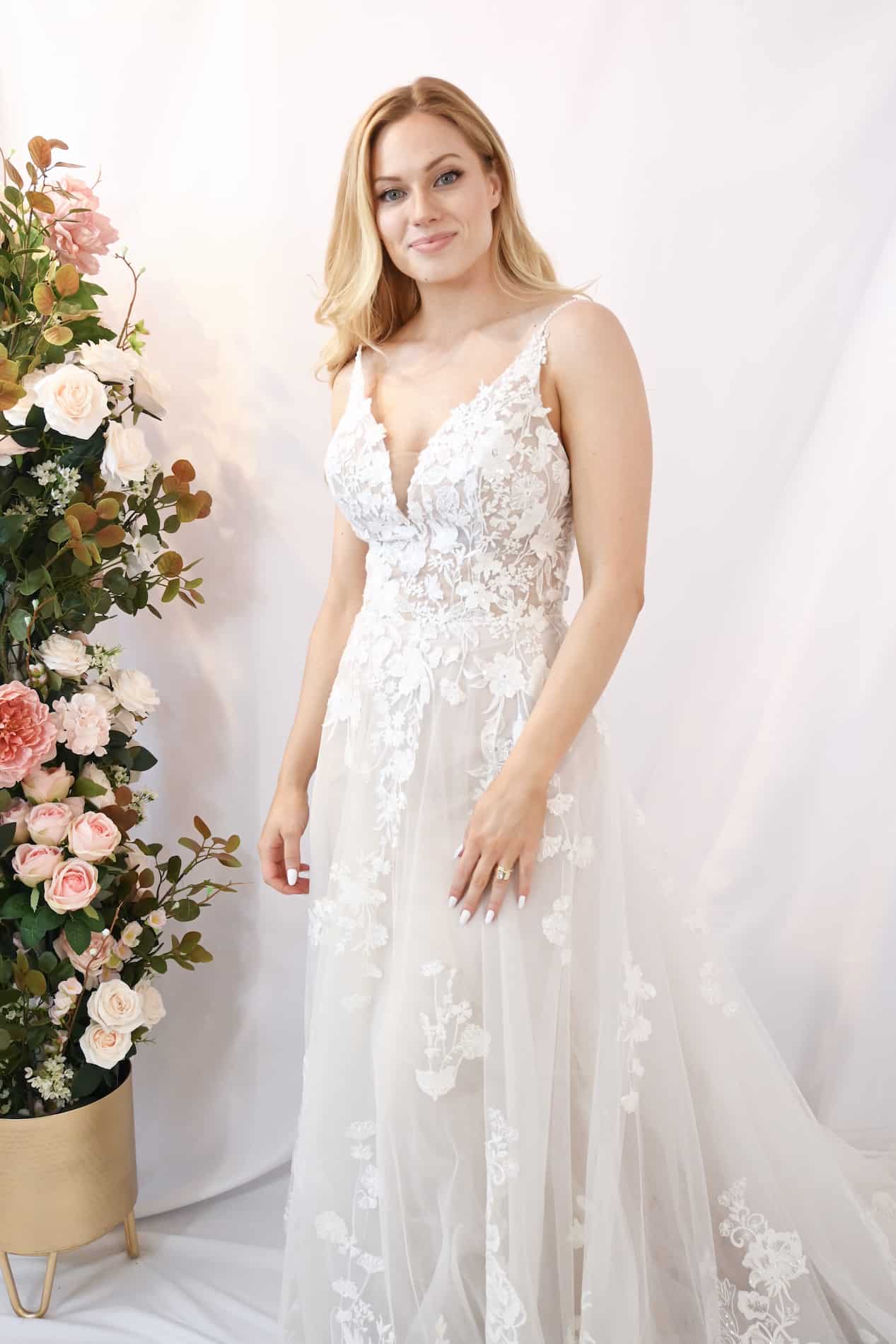 Savvy Bridal A-Line Romantic blush floral lace wedding dress - Jasmine
