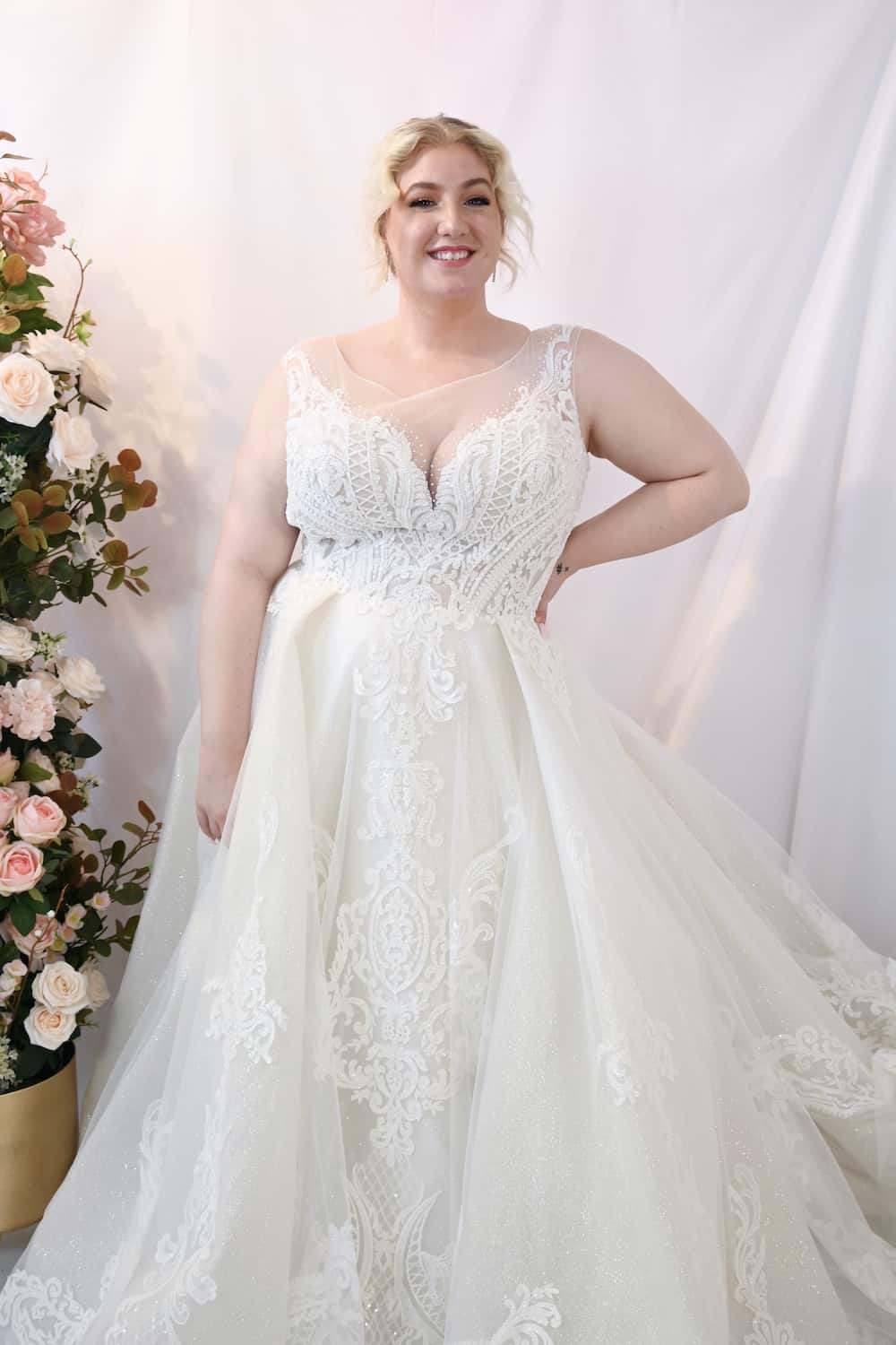 Savvy Bridal Curvy A-Line Romantic high neck sparkle wedding dress - Icy