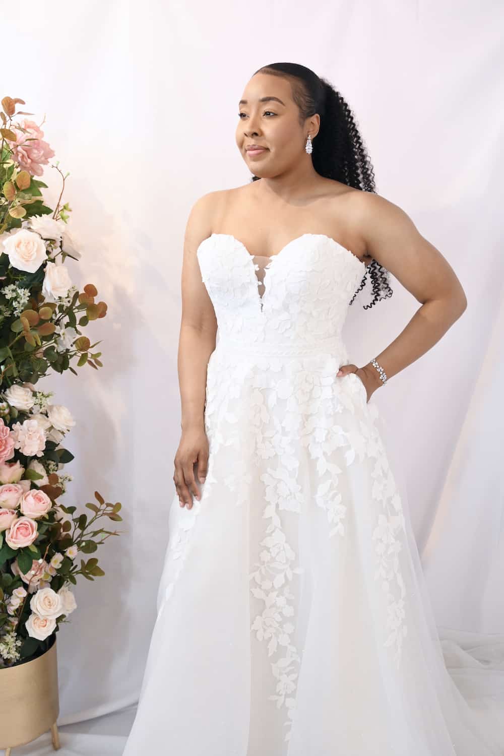 Strapless, Modern Romantic lace A-Line skirt wedding dress - Camile