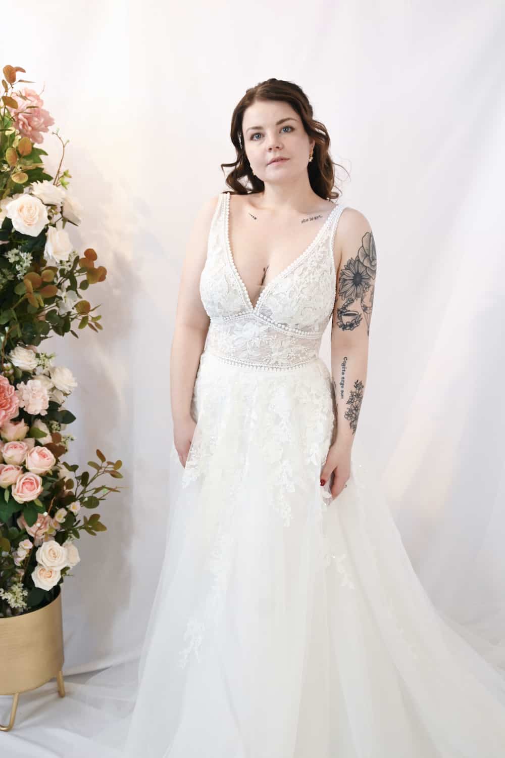 Savvy Bridal Curvy A-Line vintage boho floral lace wedding dress - Houston