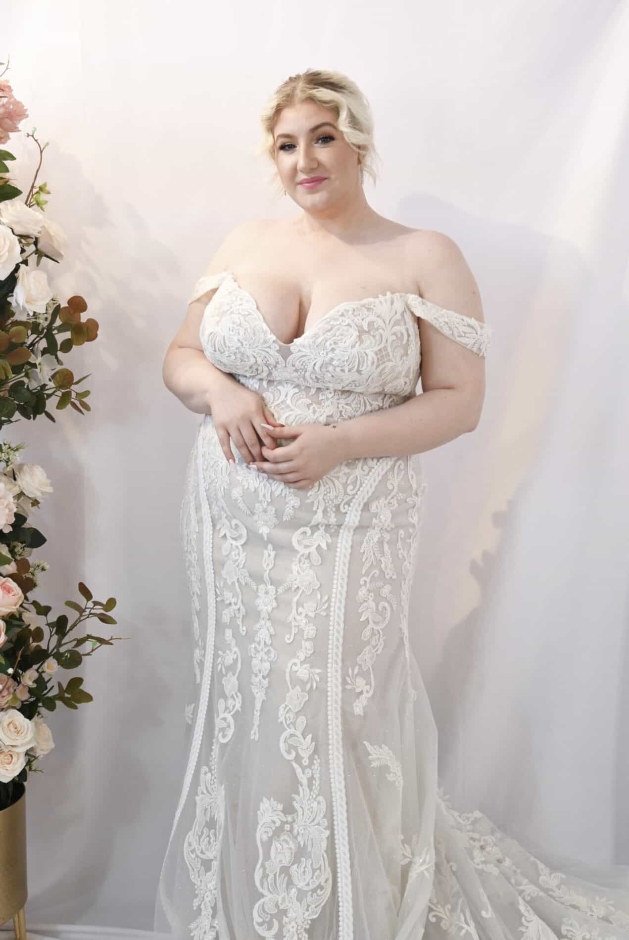 Savvy Bridal Curvy Off the Shoulder Lace Fitted Wedding Dress -Stephanie
