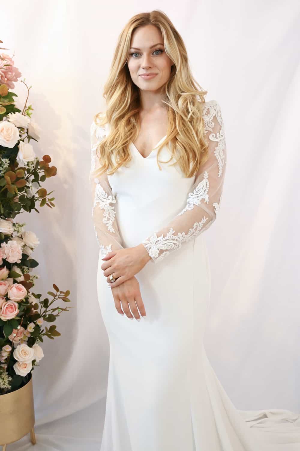 Savvy Bridal Detail Romantic Long Sleeve Lace Bodice Fitted Wedding Dress - Ljubov