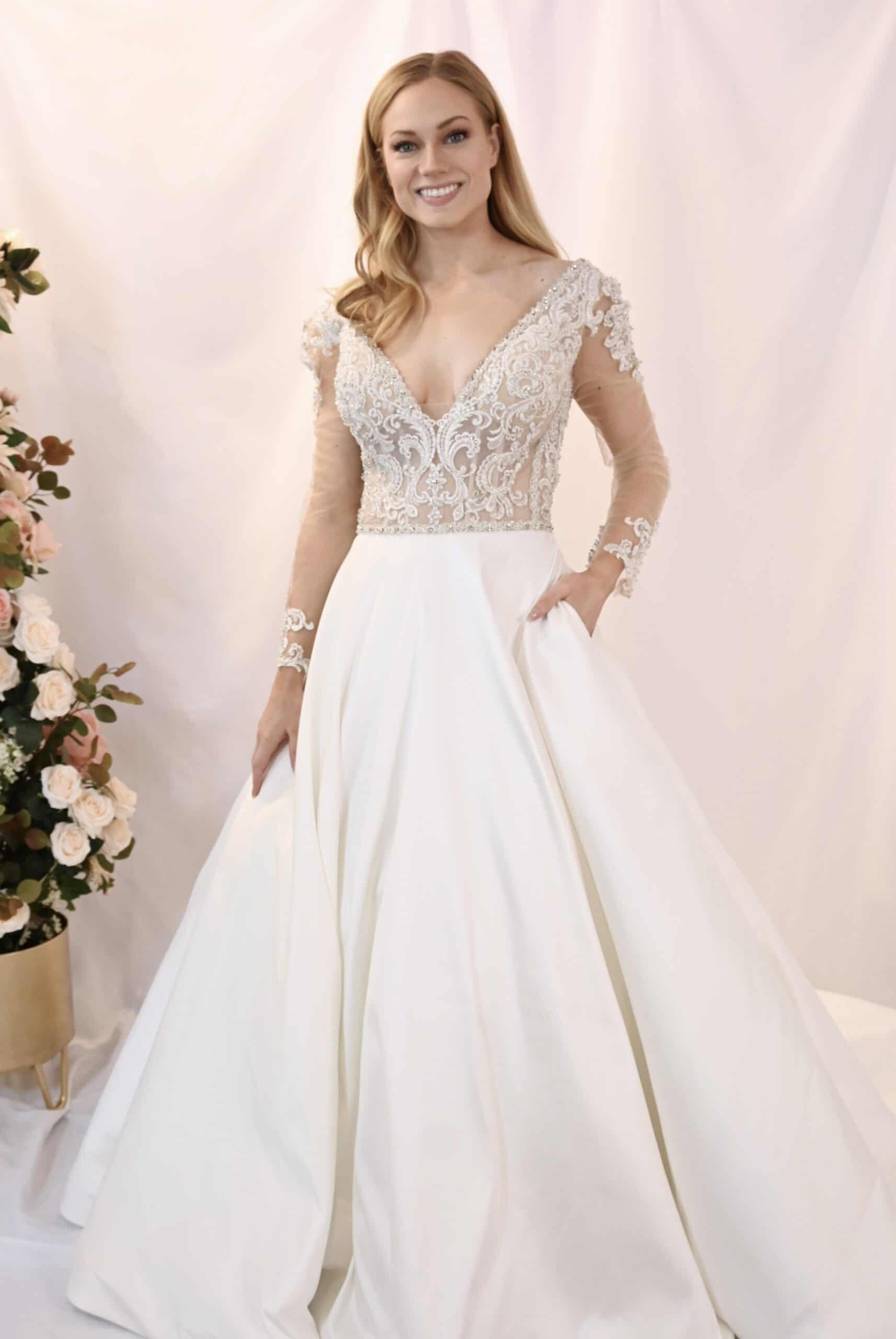Savvy Bridal Royal Elegant Couture Beaded Lace Long Sleeve Ballgown Wedding Dress - Milan