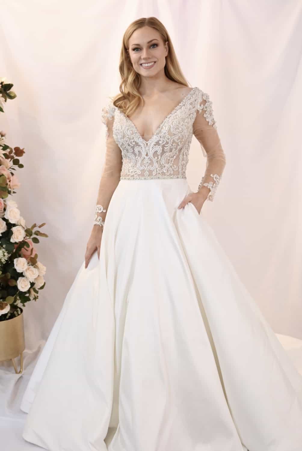 Savvy Bridal Royal Elegant Beaded Lace Long Sleeve Ballgown Couture Wedding Dress - Milan