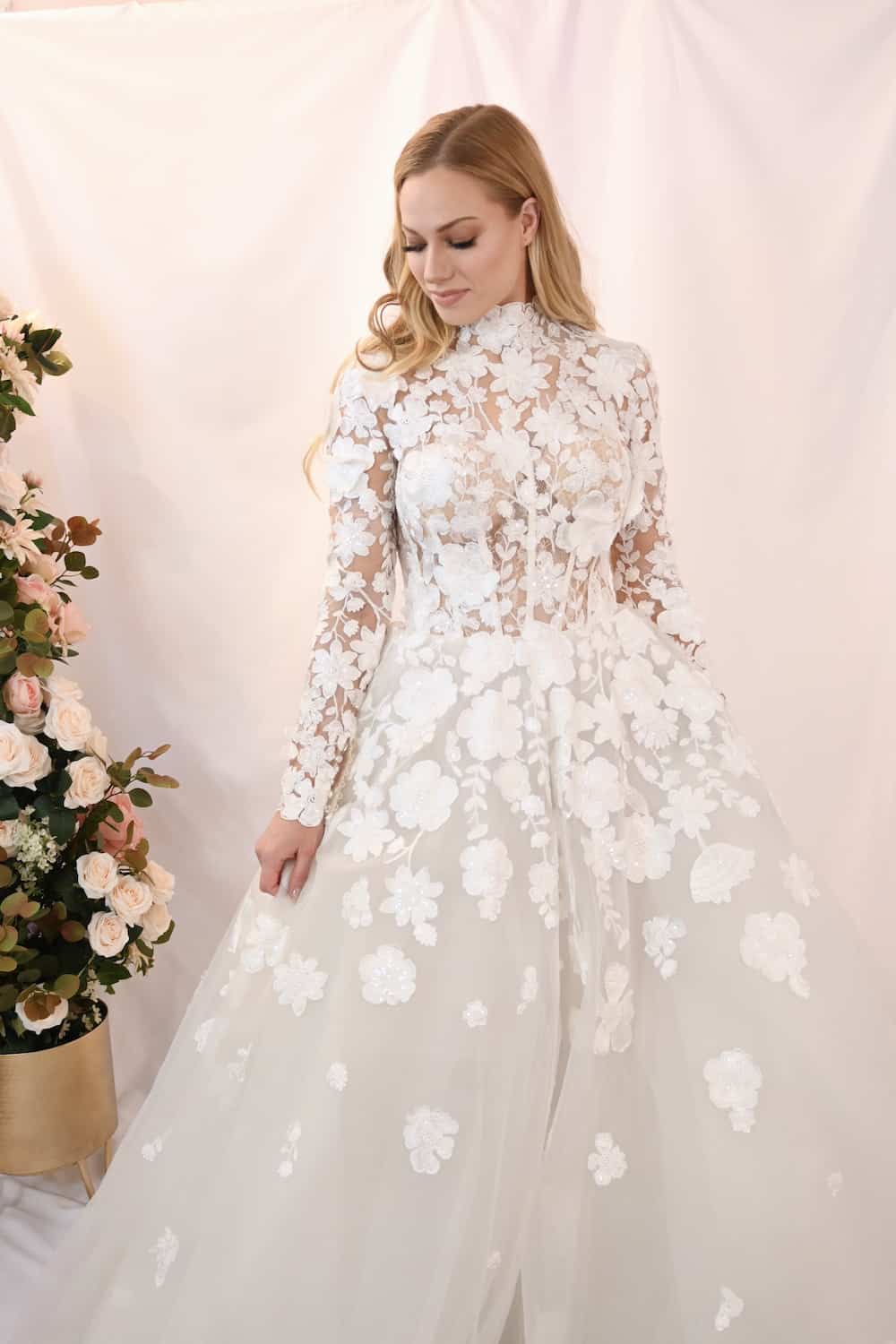 Savvy Bridal 3D Lace Paris Hilton Long Sleeve tulle Ballgown Wedding Dress - Paris