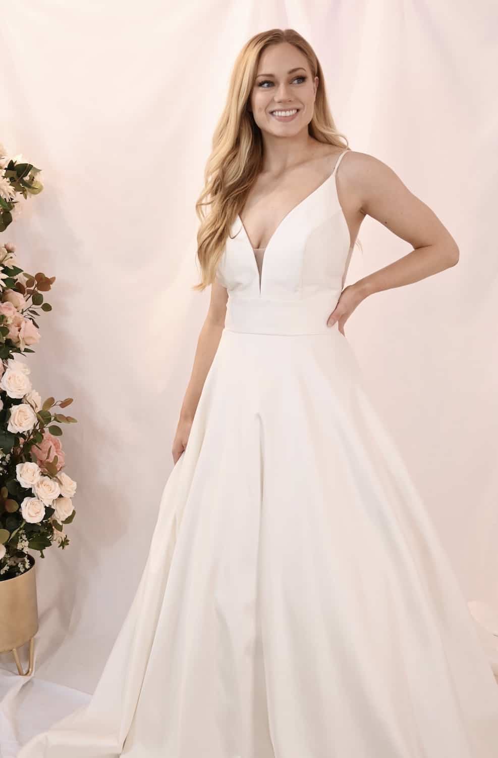 Savvy Bridal satin v-neck a-line skirt Wedding Dress - Olivia