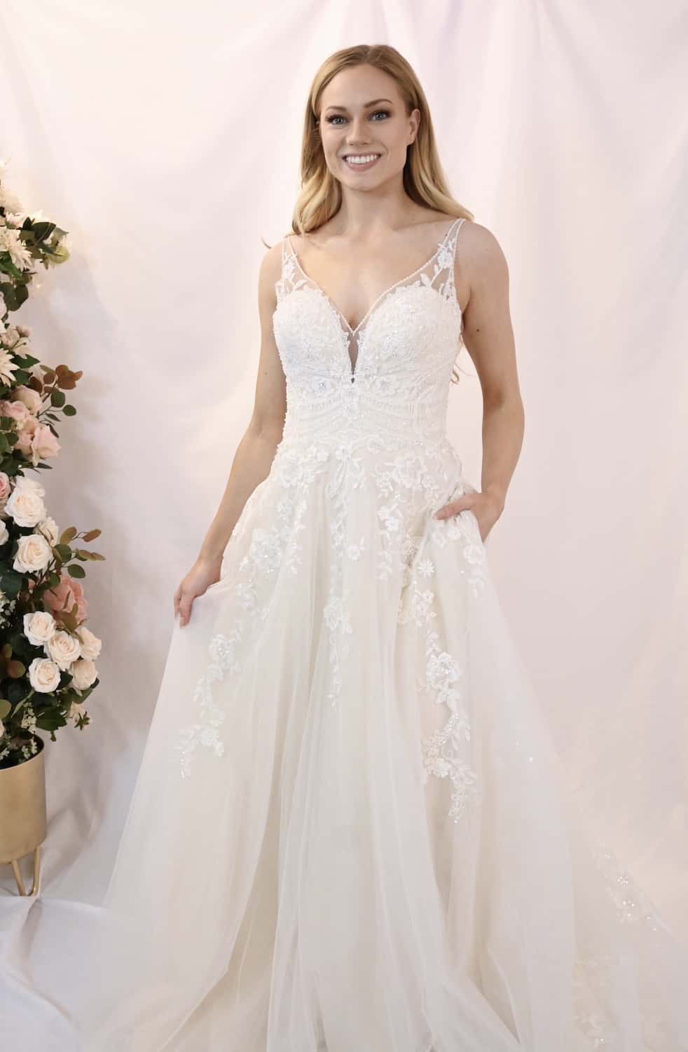 Savvy Bridal Rustic Elegant lace a-line sparkle Wedding Dress - Memphis