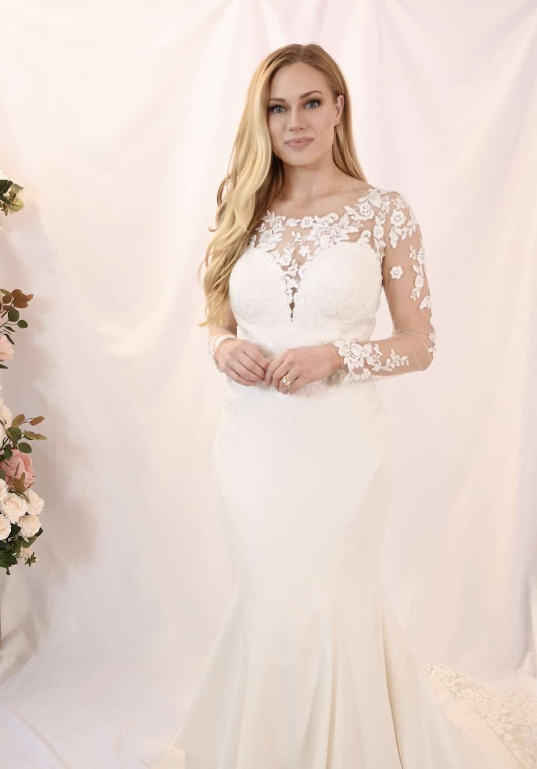 Savvy Bridal Detail Romantic Long Sleeve Lace Fitted Wedding Dress - Caroline