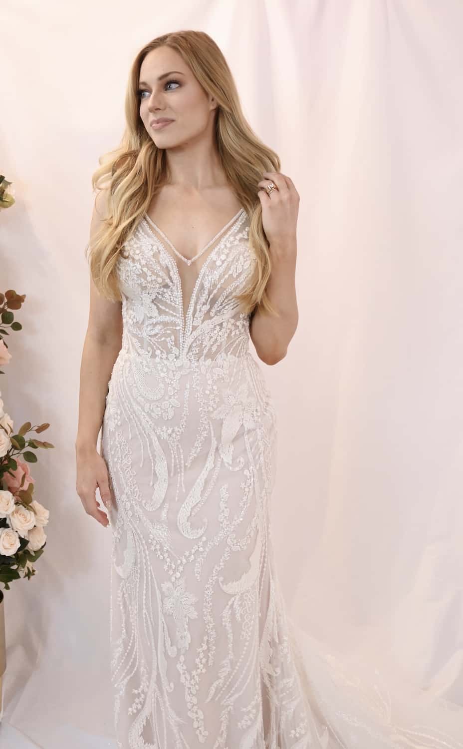 Savvy Bridal modern beaded lace fitted wedding dress - Cara