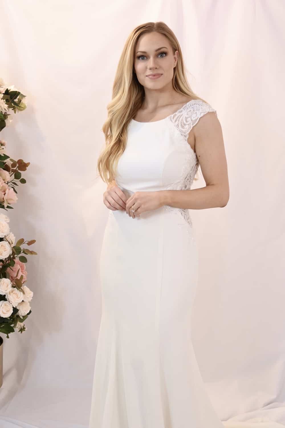 Savvy Bridal simple high neck lace cut out fitted wedding dress - Ramada