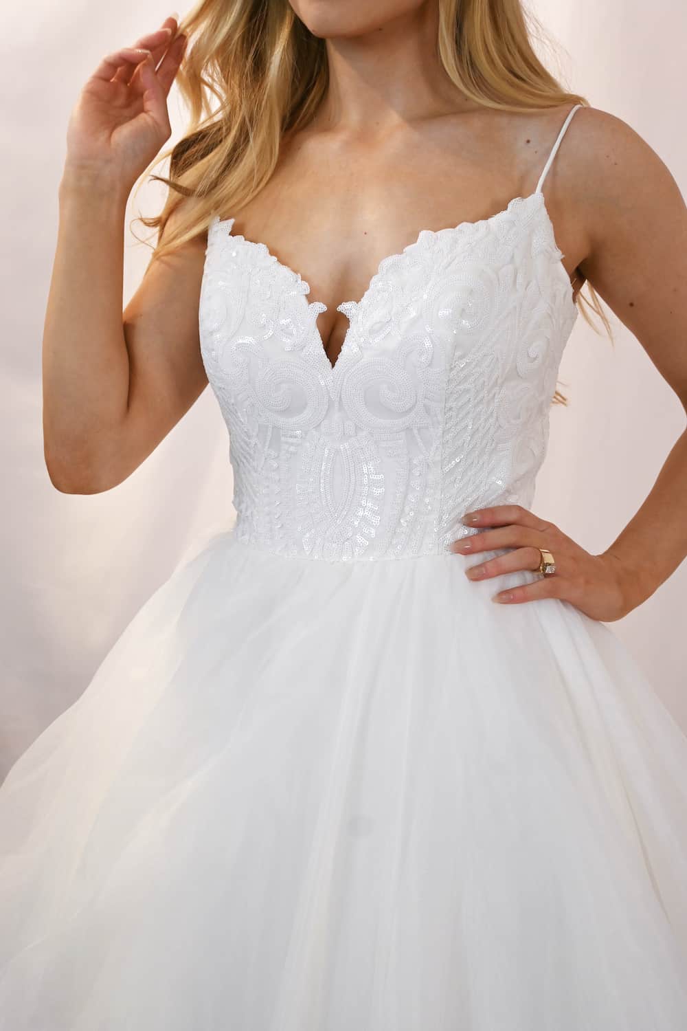 Savvy Bridal beaded bodice A-Line tiered skirt Wedding Dress - C592