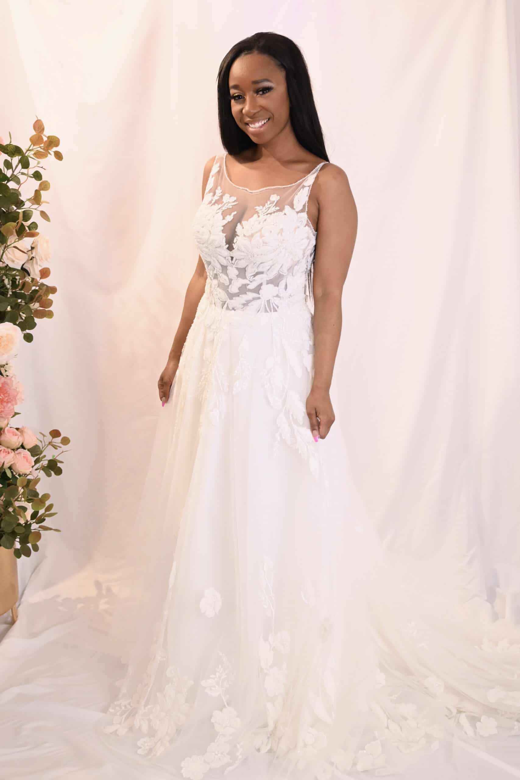 Savvy Bridal modern lace Detail Lace High Neck, A-Line Skirt Wedding Dress - Prague