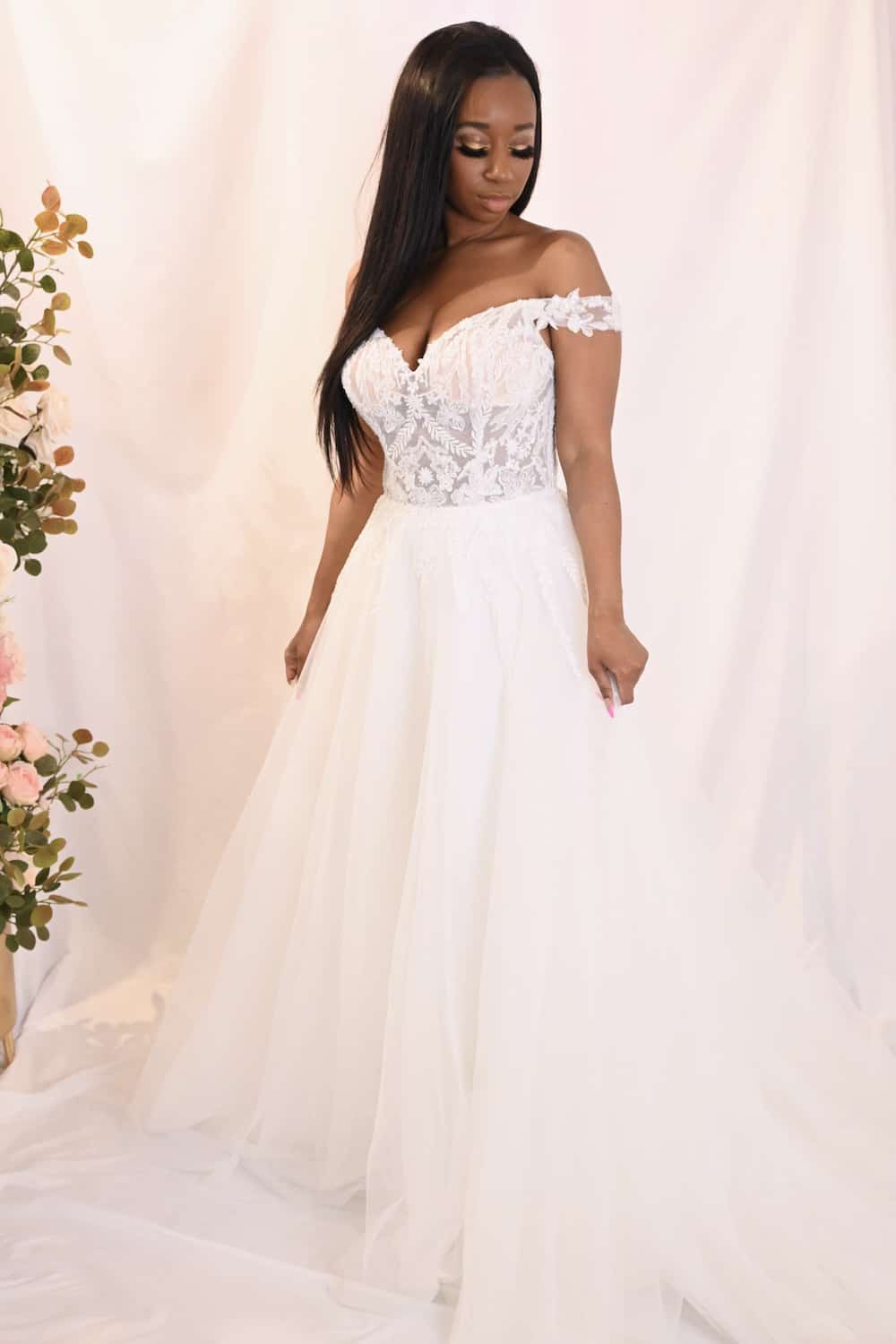 Savvy Bridal off the shoulder beaded lace a-line Wedding Dress - Lauv