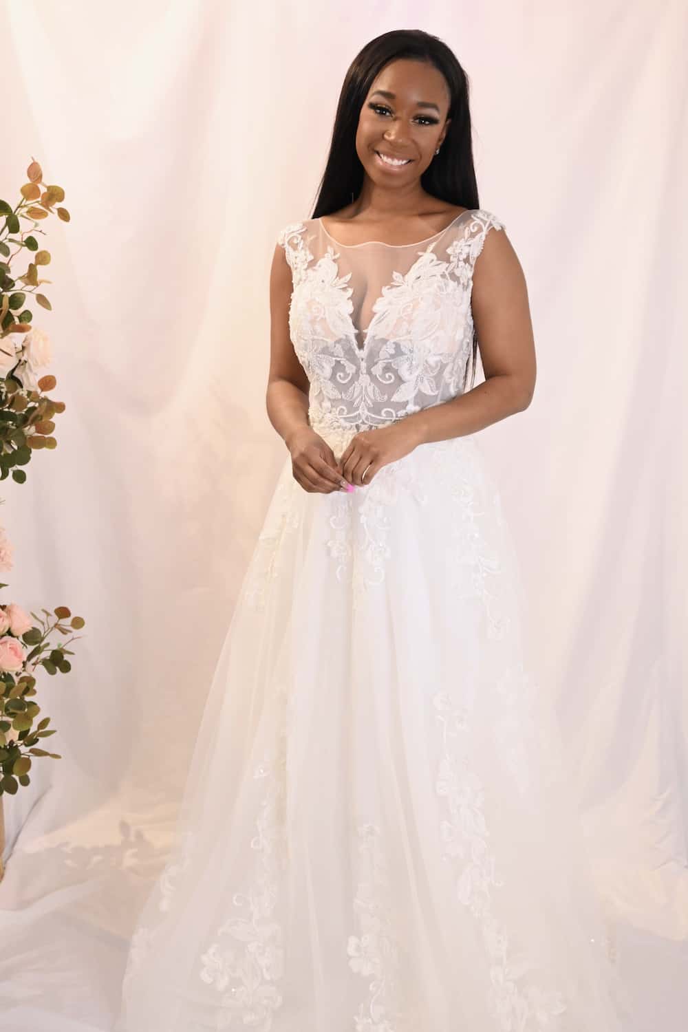 Savvy Bridal traditional romantic Detail Lace High Neck, A-Line Skirt Wedding Dress - Eliza