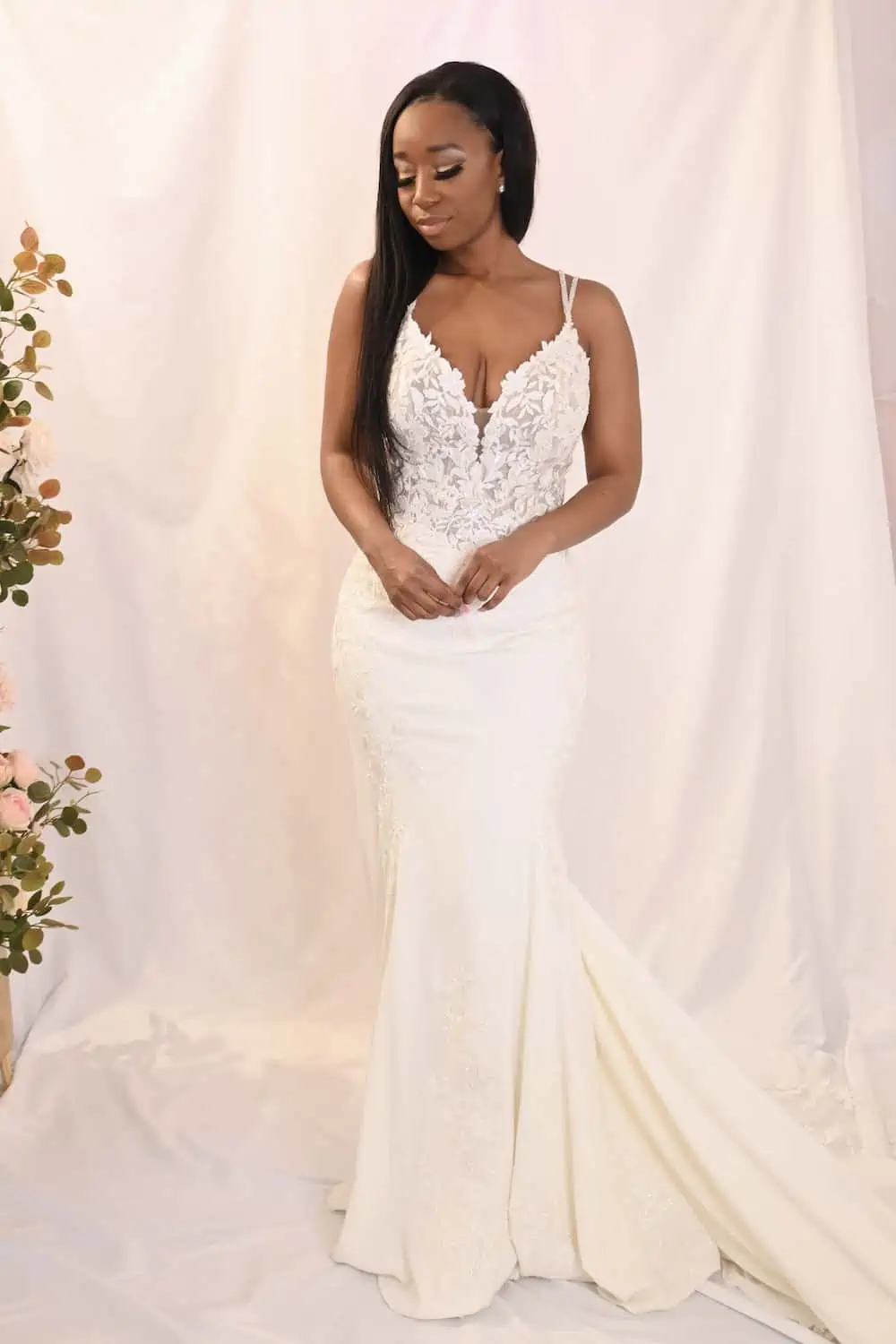 Savvy Bridal fitted sexy floral cut out bodice crepe Fitted Wedding Dress - Celestina
