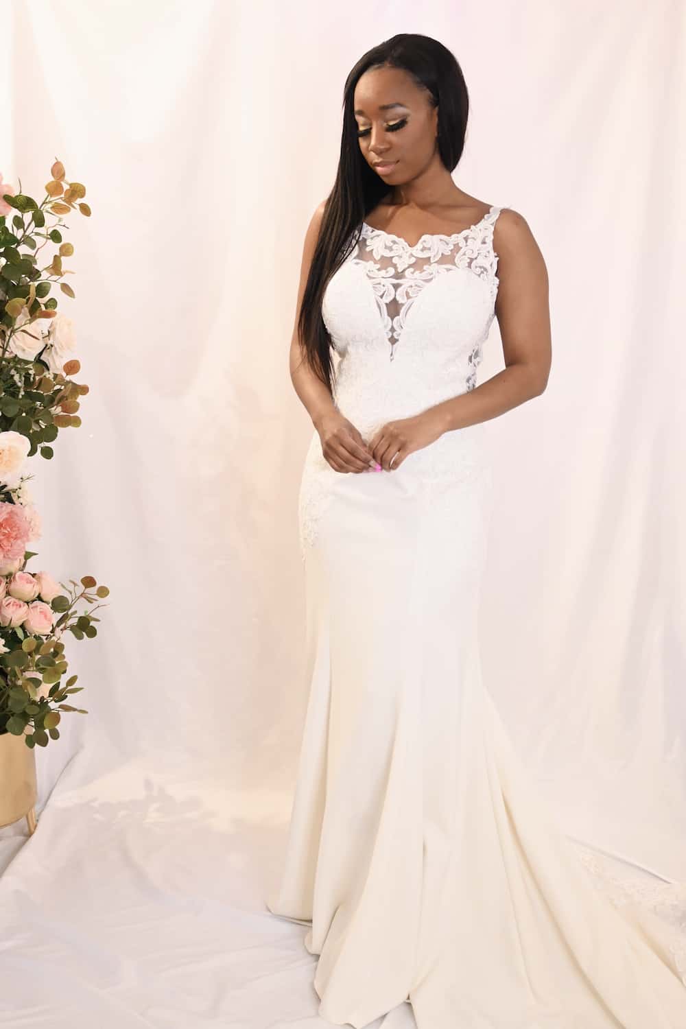Savvy Bridal modern lace Detail Lace High Neck, fitted Wedding Dress - Natasha