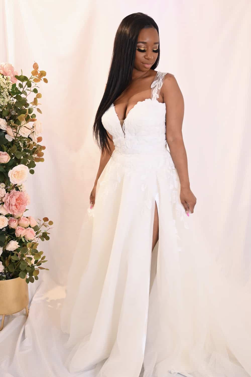 Savvy Bridal Rustic boho lace a-line slit Wedding Dress - Allure3500