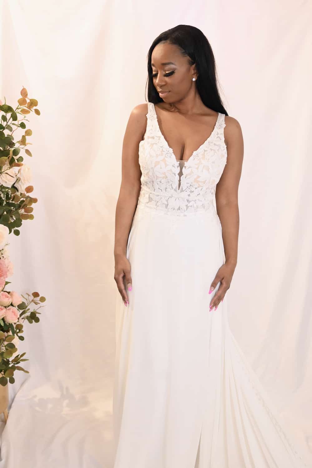 Savvy Bridal Rustic modern floral lace a-line sheath Wedding Dress - AvaR