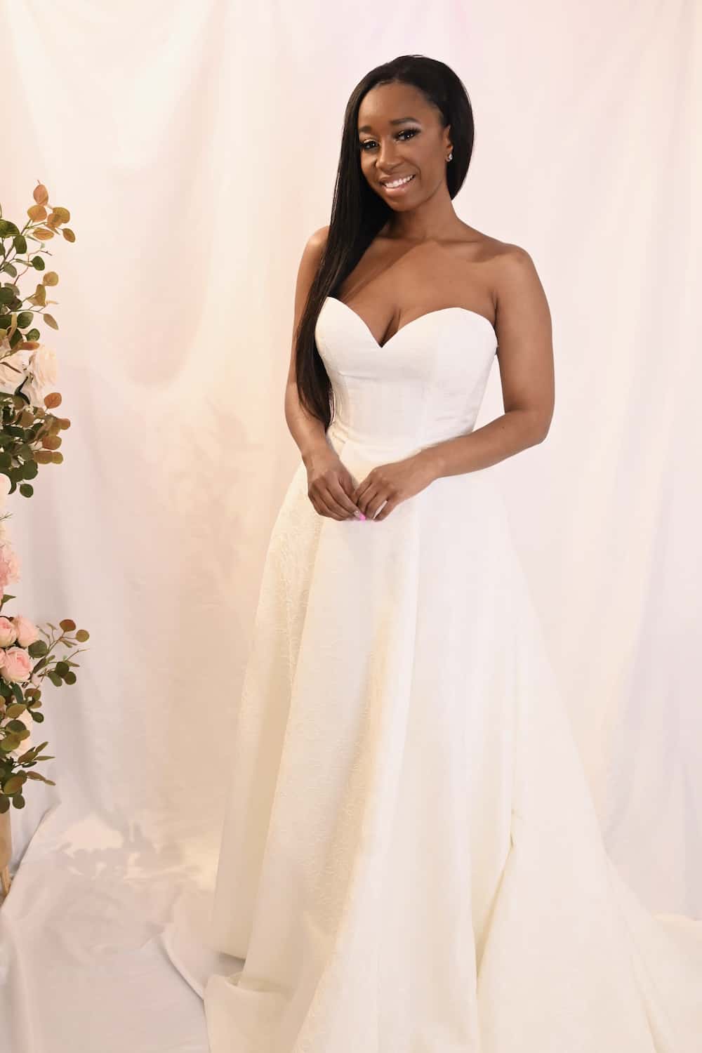 Savvy Bridal modern strapless rose lace a-line slit Wedding Dress - Rose
