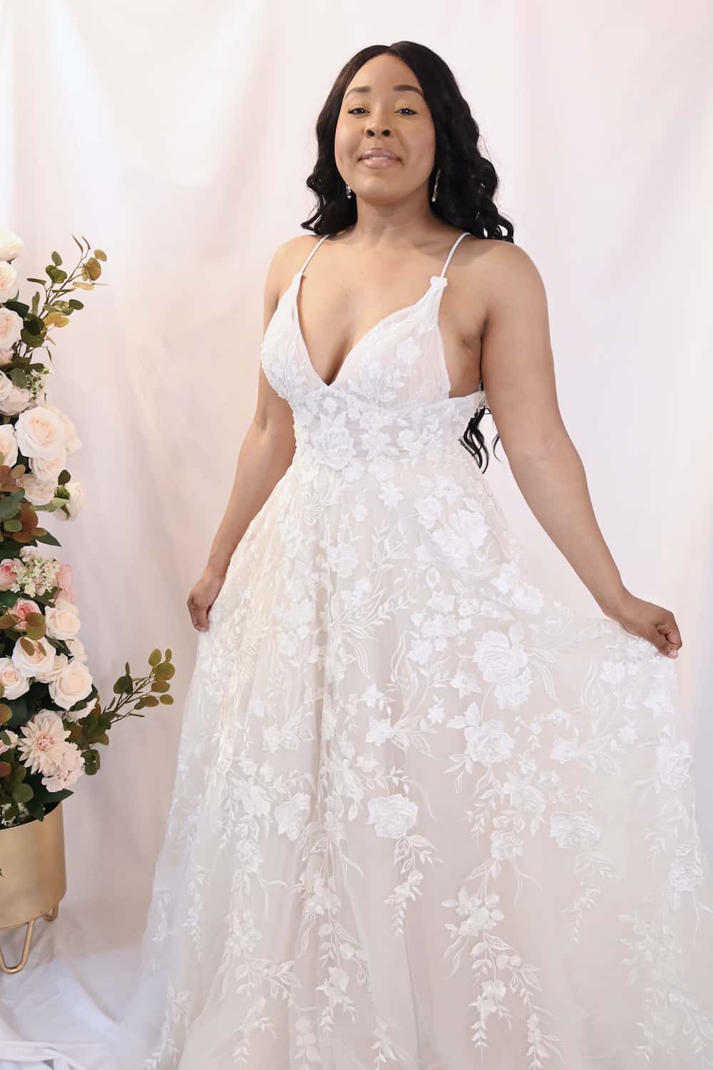 Savvy Bridal low back rose modern lace a-line Wedding Dress - Mimi