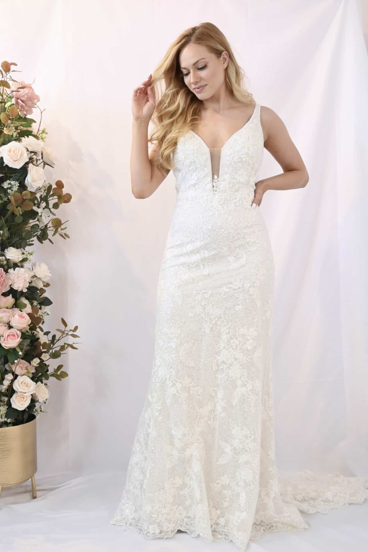 Savvy Bridal Beaded Detail Fitted Wedding Dress - C621L