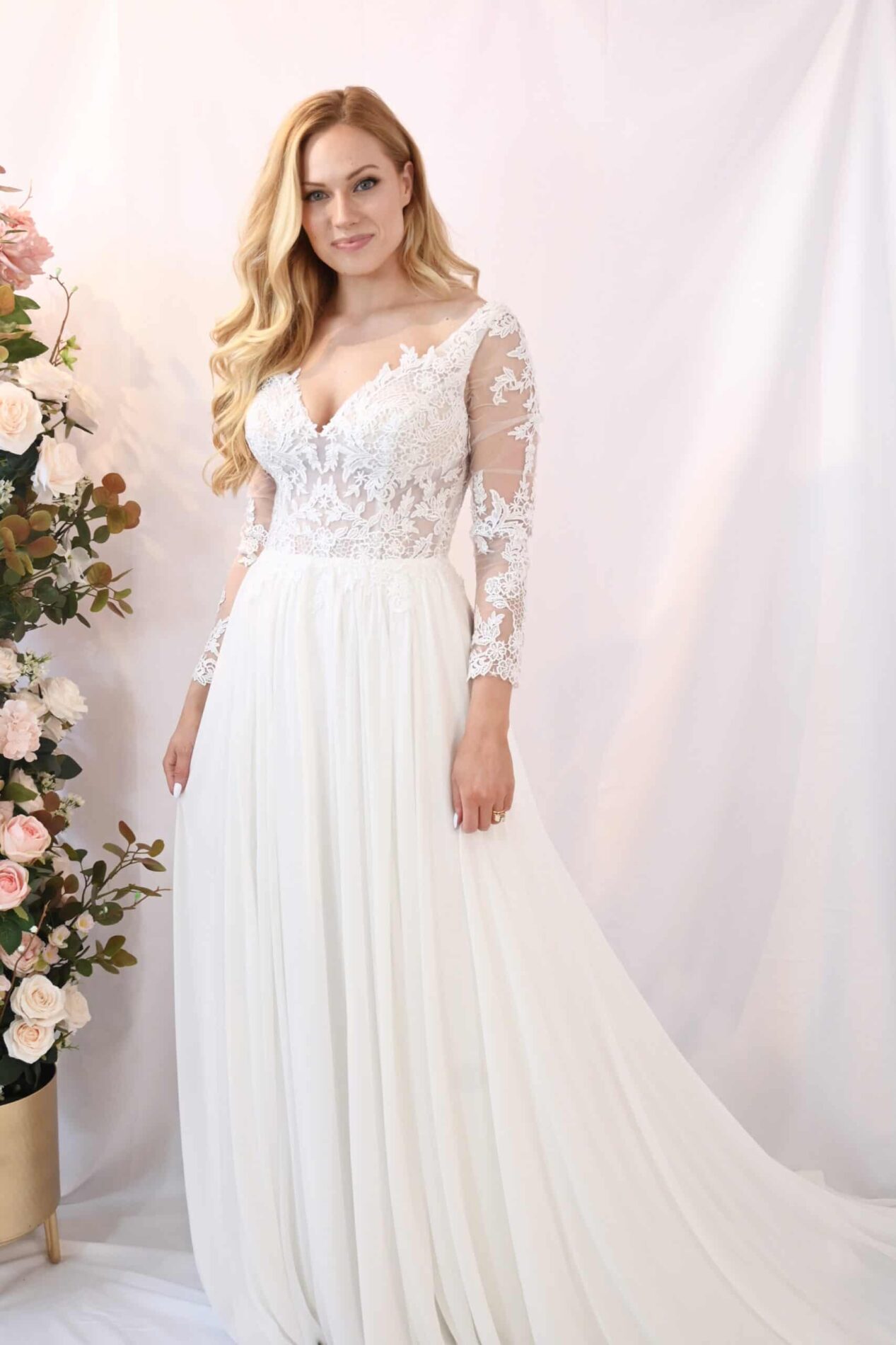 Savvy Bridal Long Sleeve Lace Romantic A-Line Skirt Wedding Dress - Dixie