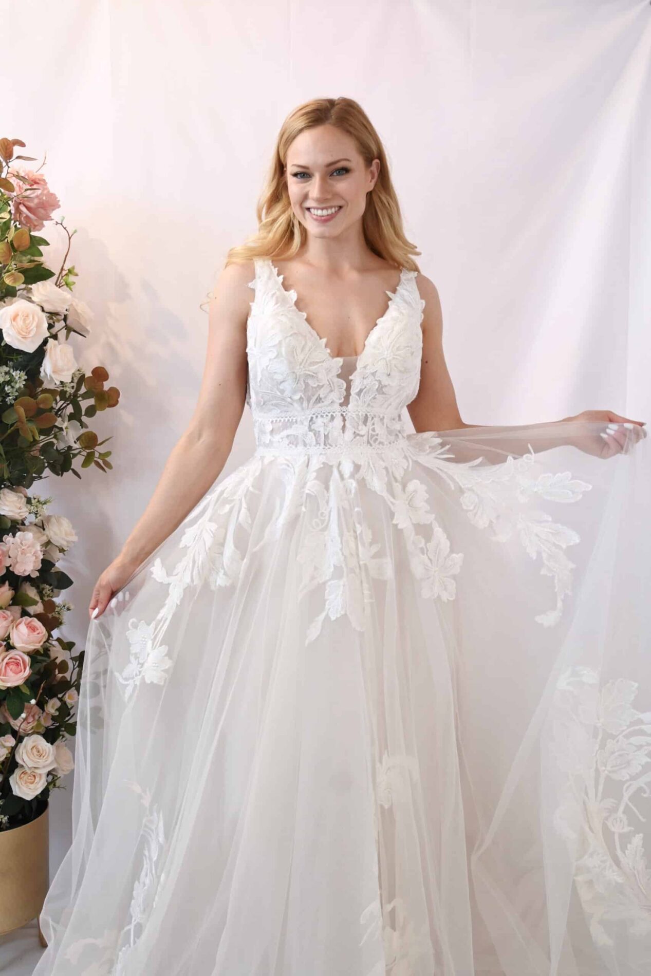 Savvy Bridal Detail Romantic Lace A-Line Skirt Wedding Dress - Adara