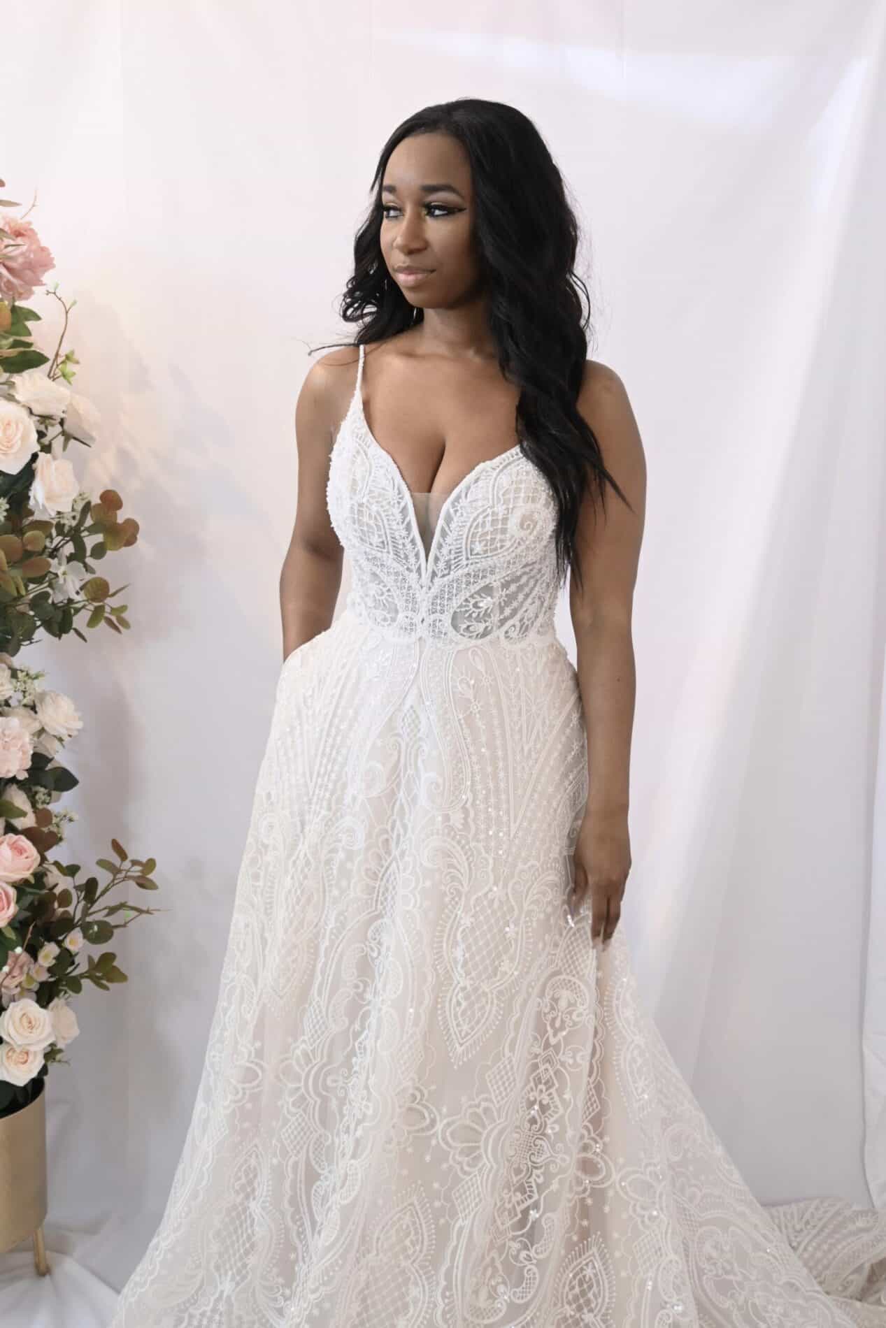 Savvy Bridal Detail Modern Lace A-Line Skirt Wedding Dress - Leo