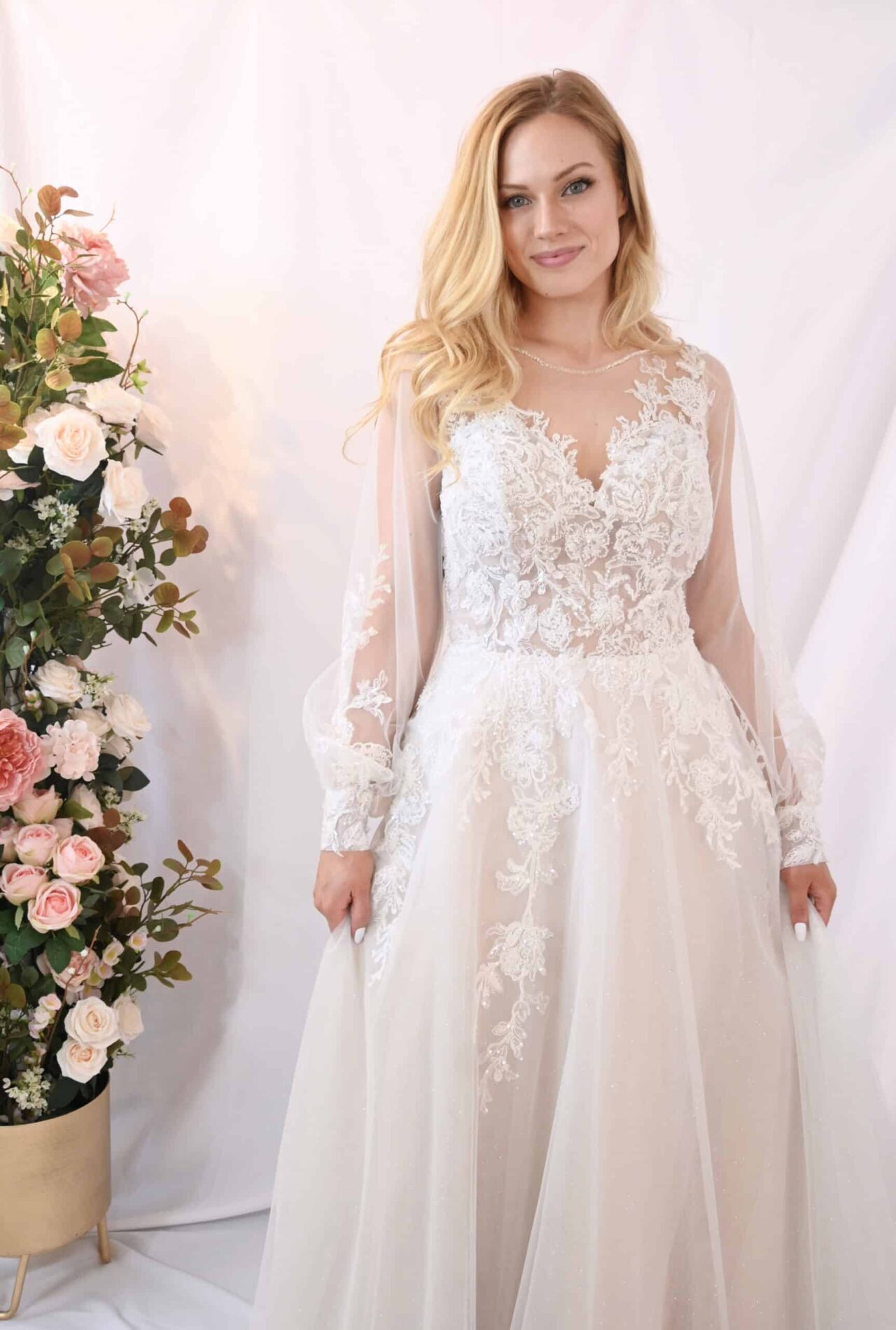 Savvy Bridal Long Sleeve Lace Romantic Boho A-Line Skirt Wedding Dress - Marisol