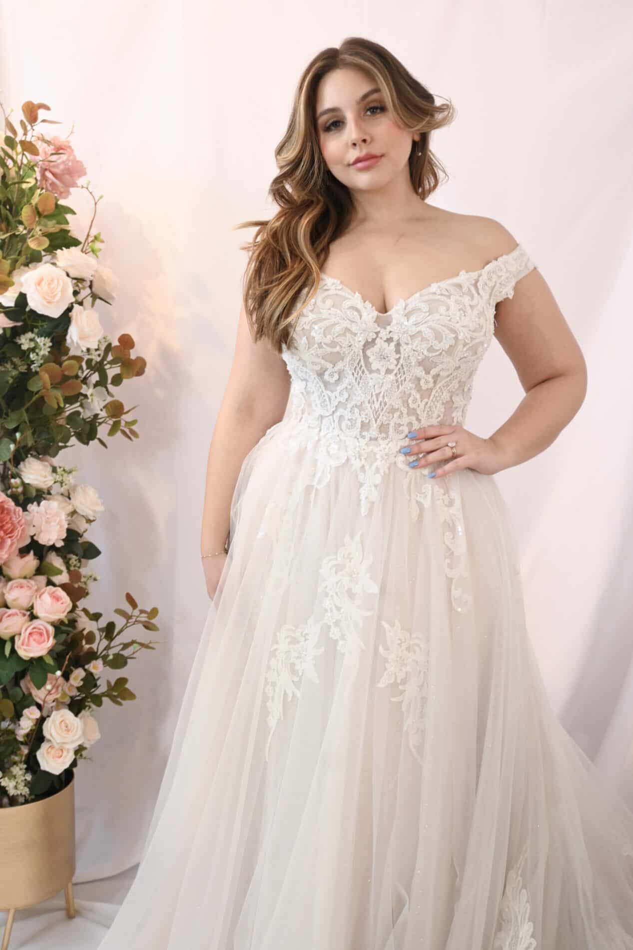 Savvy Bridal Curvy Blush, Sparkle Romantic Detail Lace A-Line Skirt Wedding Dress -Chanel