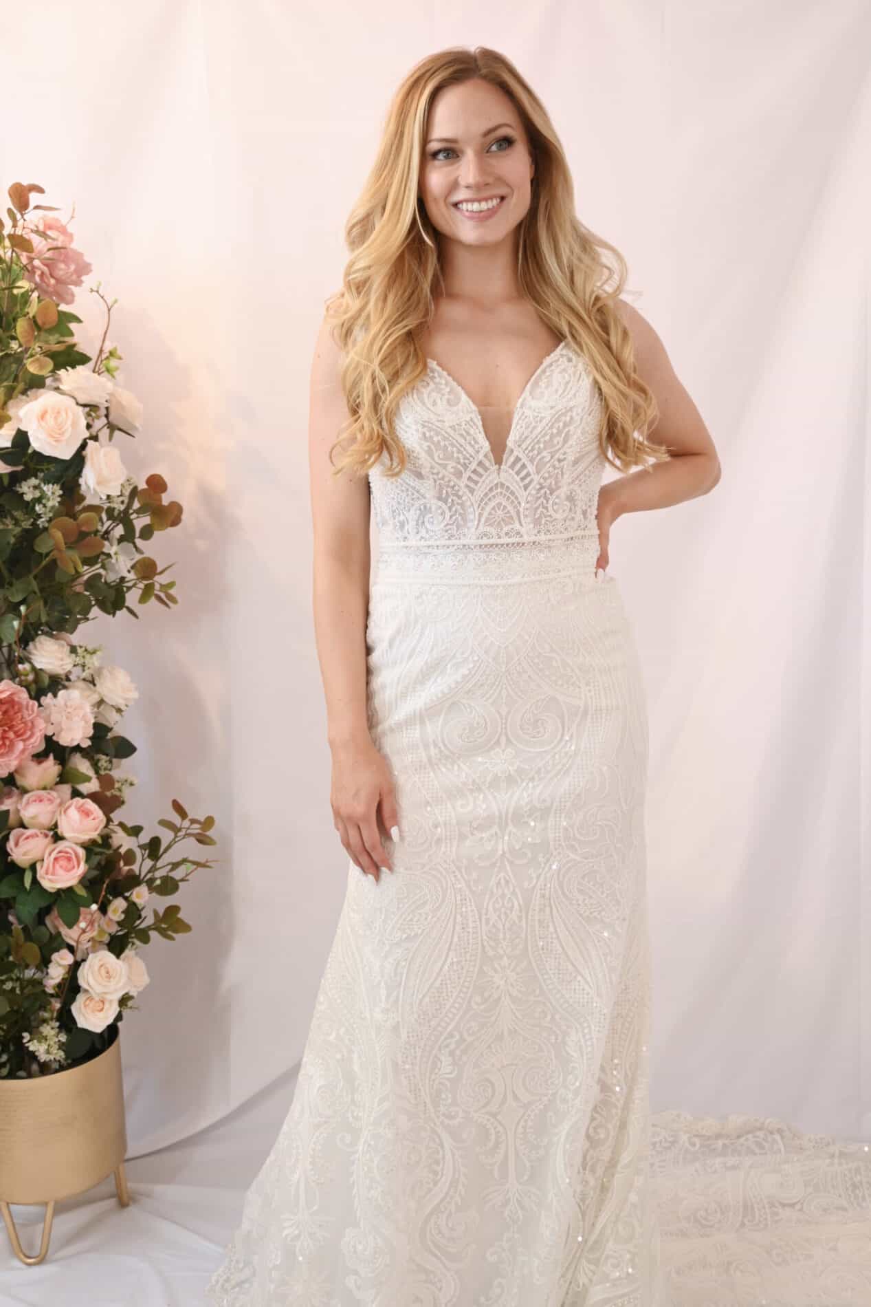 Savvy Bridal modern Beaded Lace Fitted Wedding Dress - Gatsby