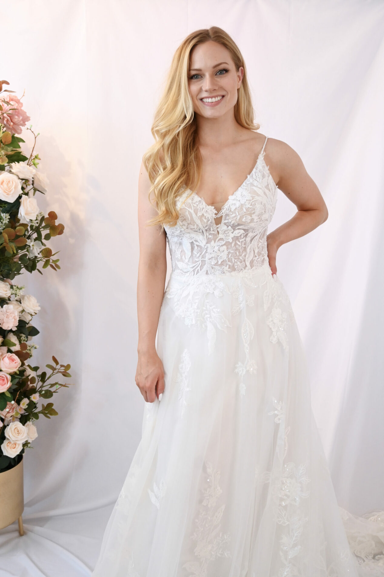 Savvy Bridal A-Line Romantic beaded floral lace A-Line skirt wedding dress - Lifton