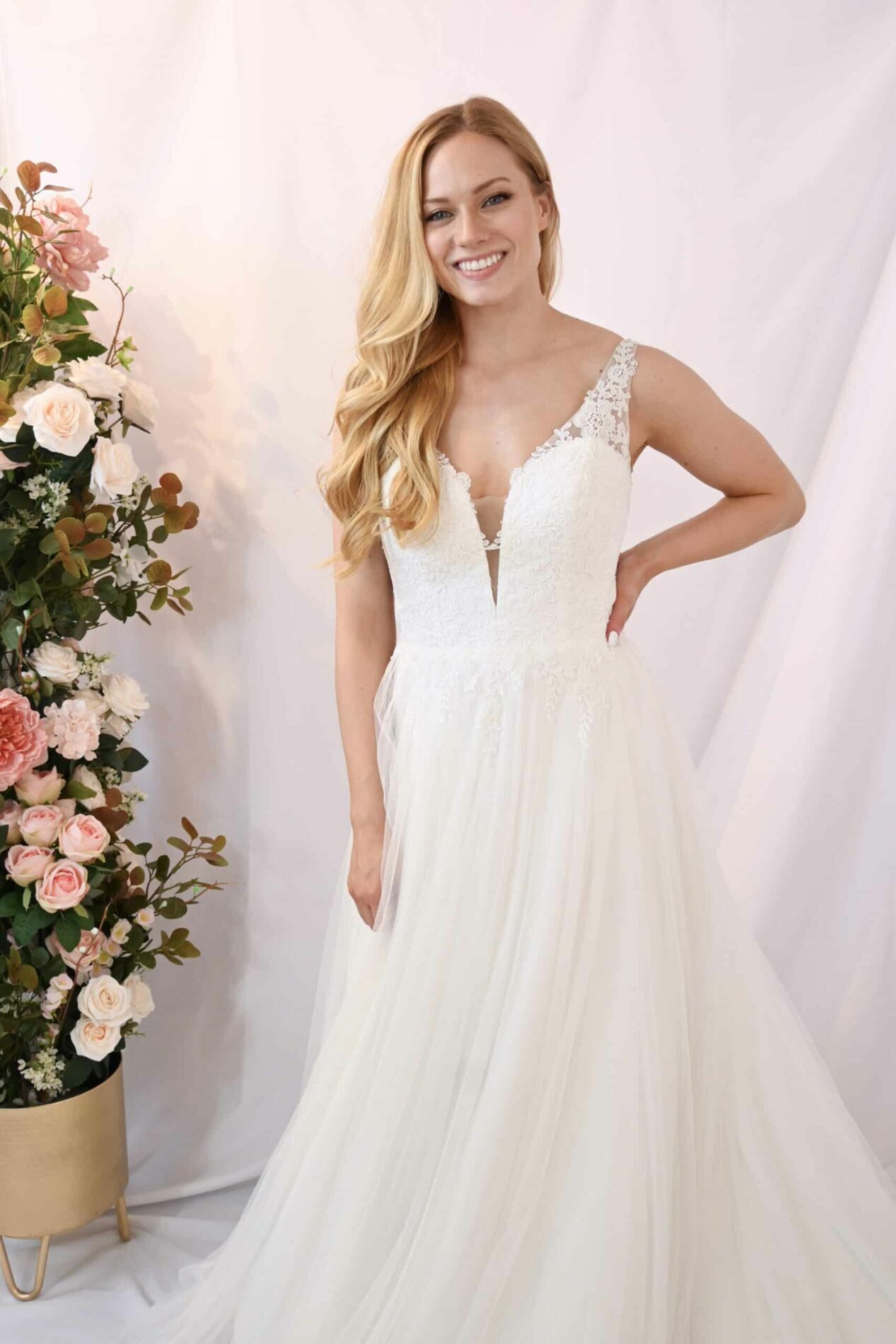 Savvy Bridal Detail Romantic Lace A-Line Skirt Wedding Dress -Carrie