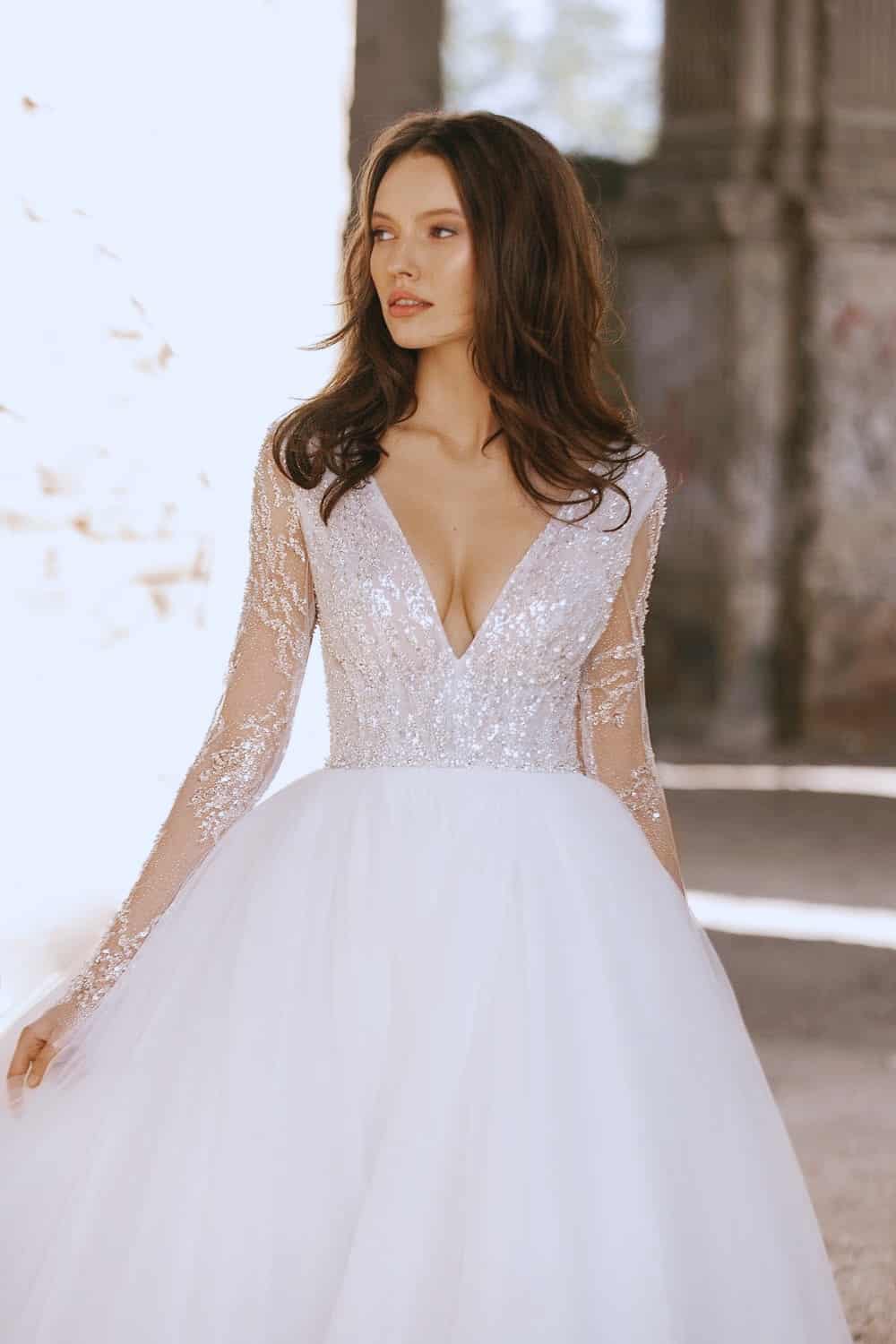 Savvy Bridal Eva Lendel Cler Long Sleeve Ballgown Sparkle Wedding Gown