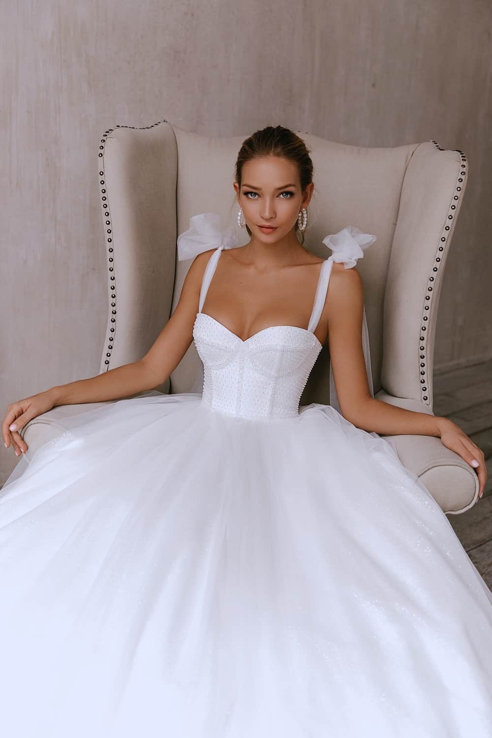 Savvy Bridal Eva Lendel Lindsay Strapless Bow Tie Tulle Beaded Wedding Gown