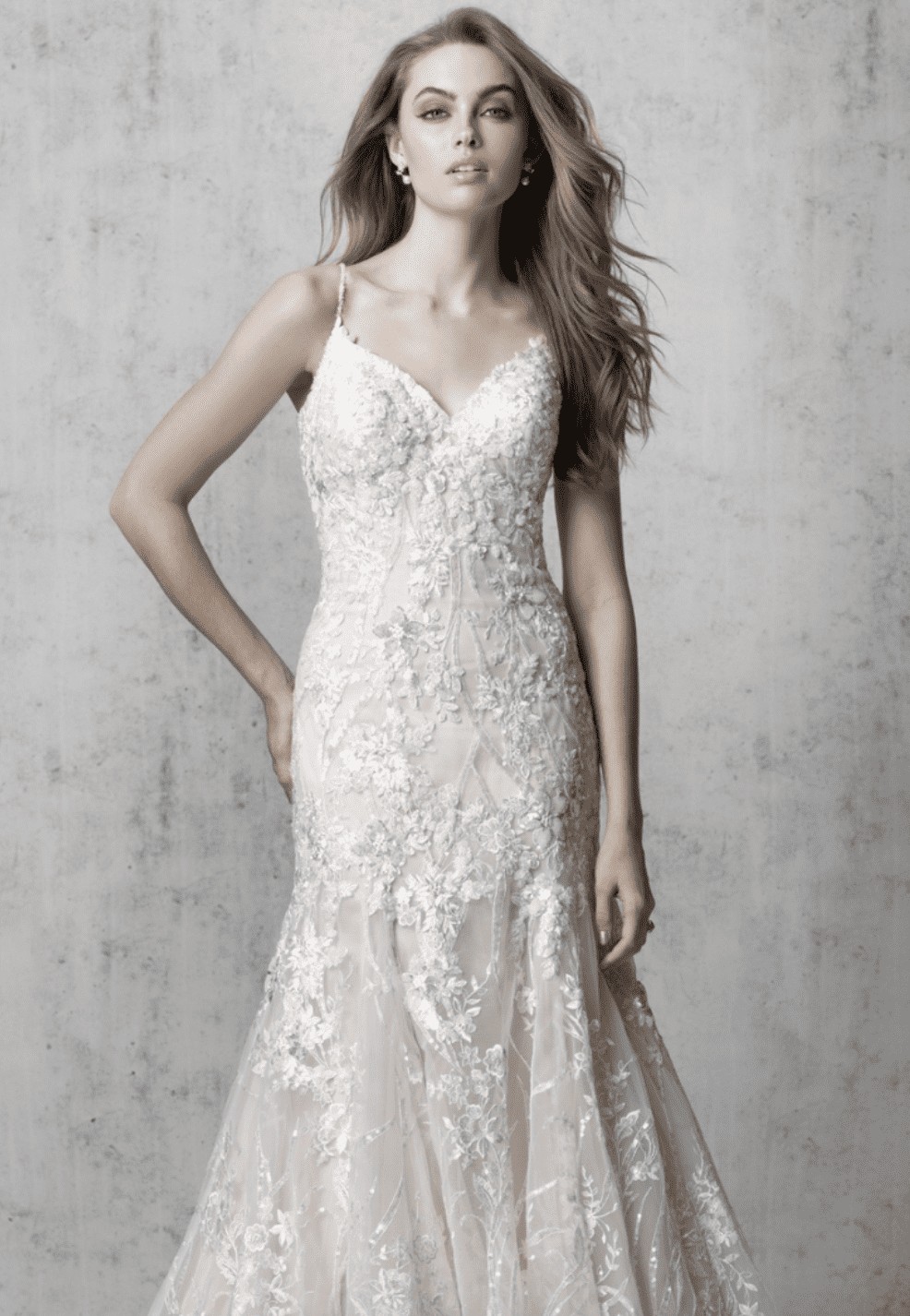 Savvy Bridal trumpet fitted lace beaded glam Wedding Dress - Marissa