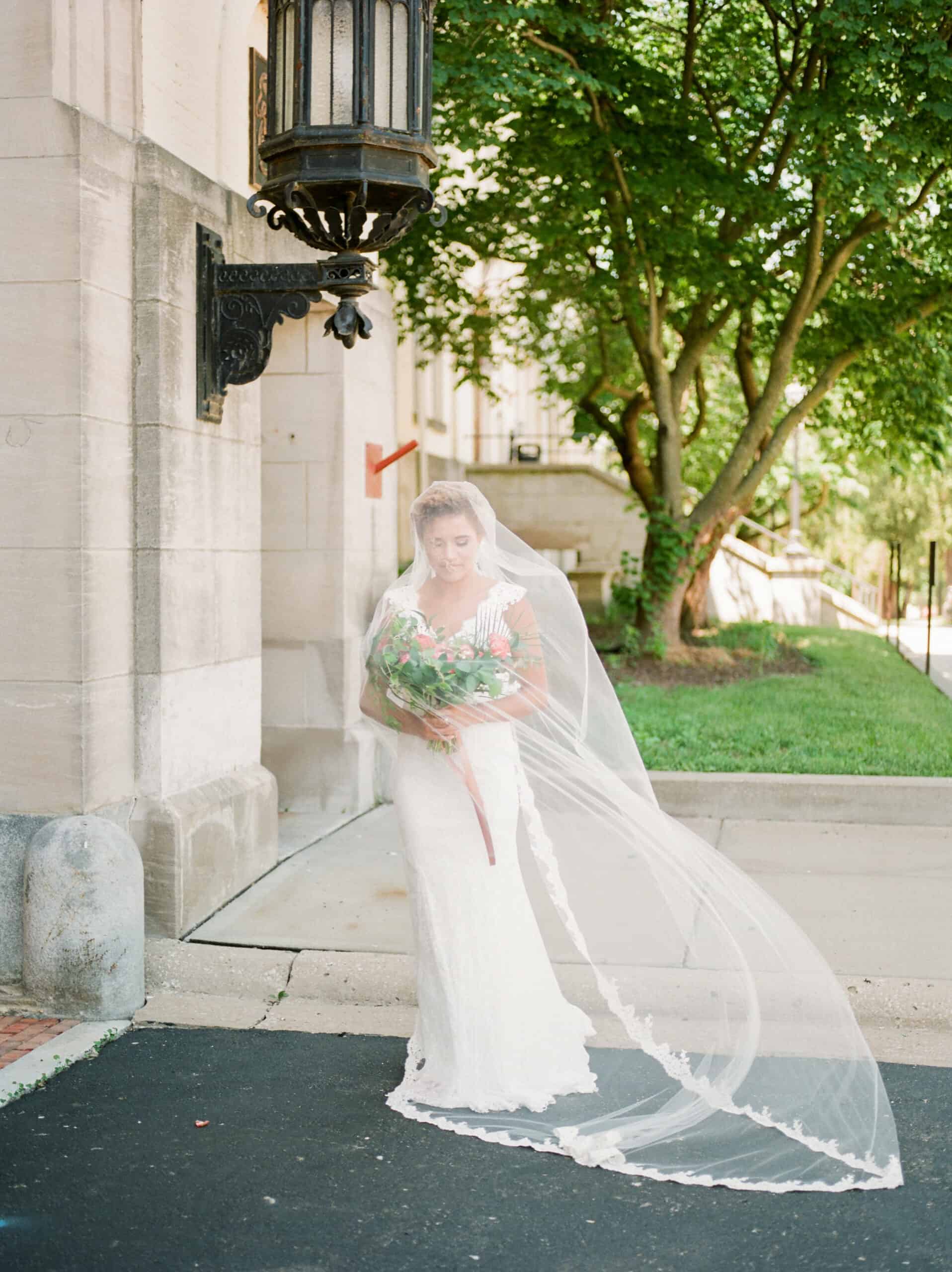 Wedding dress with store train and veil