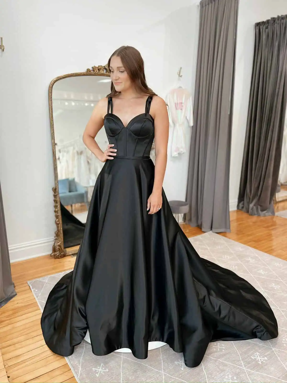 long black dress for wedding Tulle A-line Strapless Dresses With Train, Bridal Gown, MW996 perfectly executed hand embroideries Missacc Black Bride Trumpet/Mermaid Long