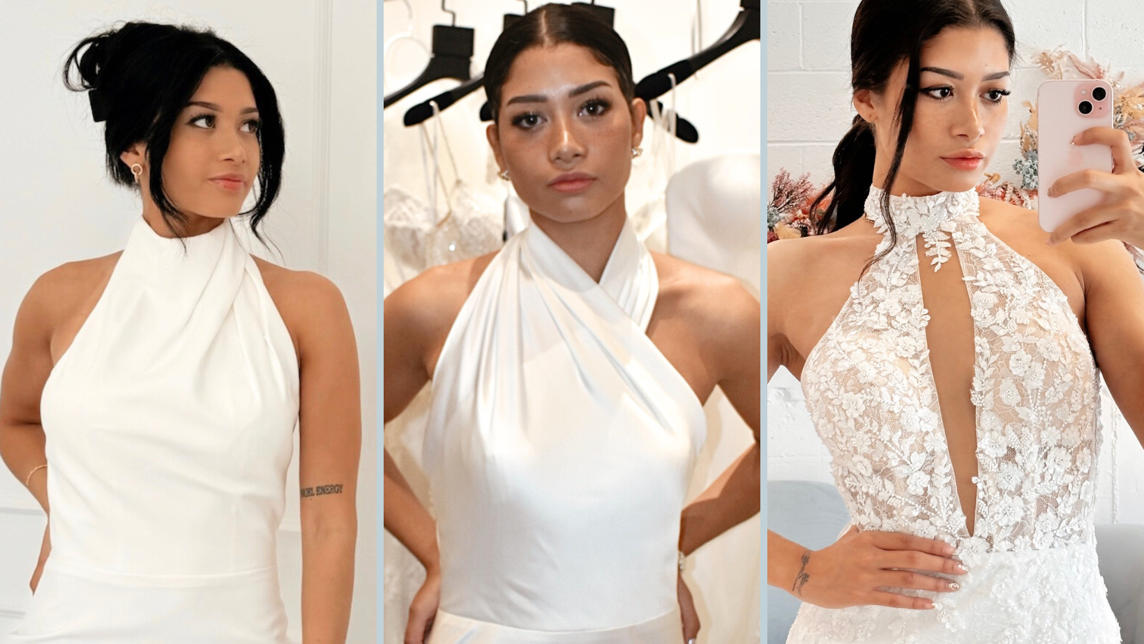 different fabrics of halter gowns