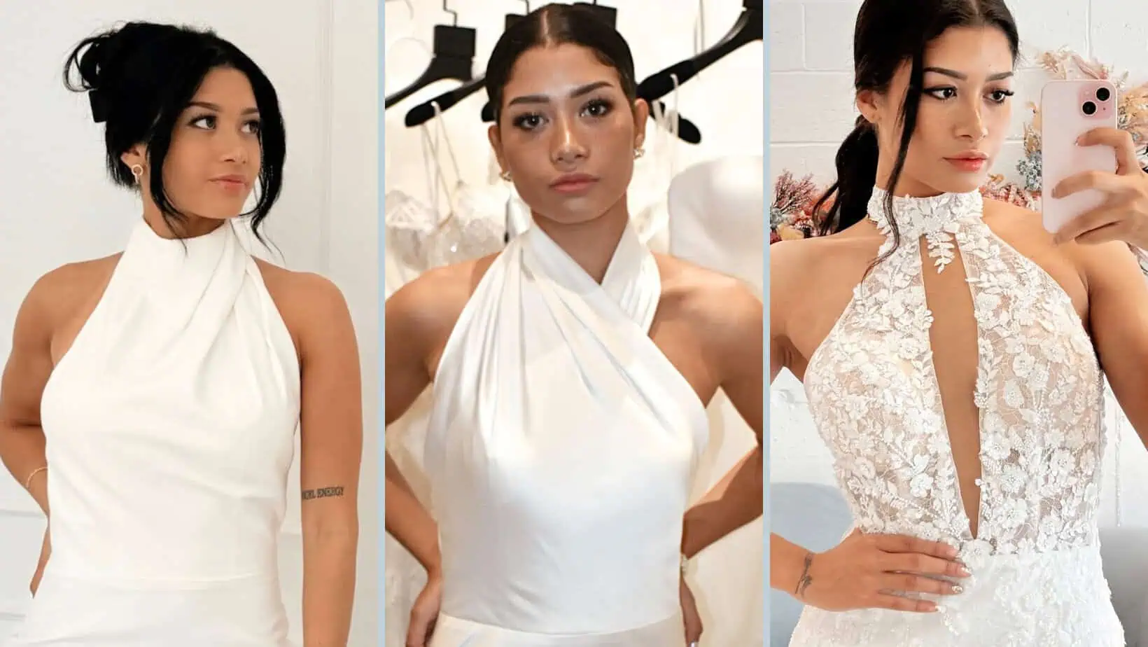 different fabrics of halter gowns