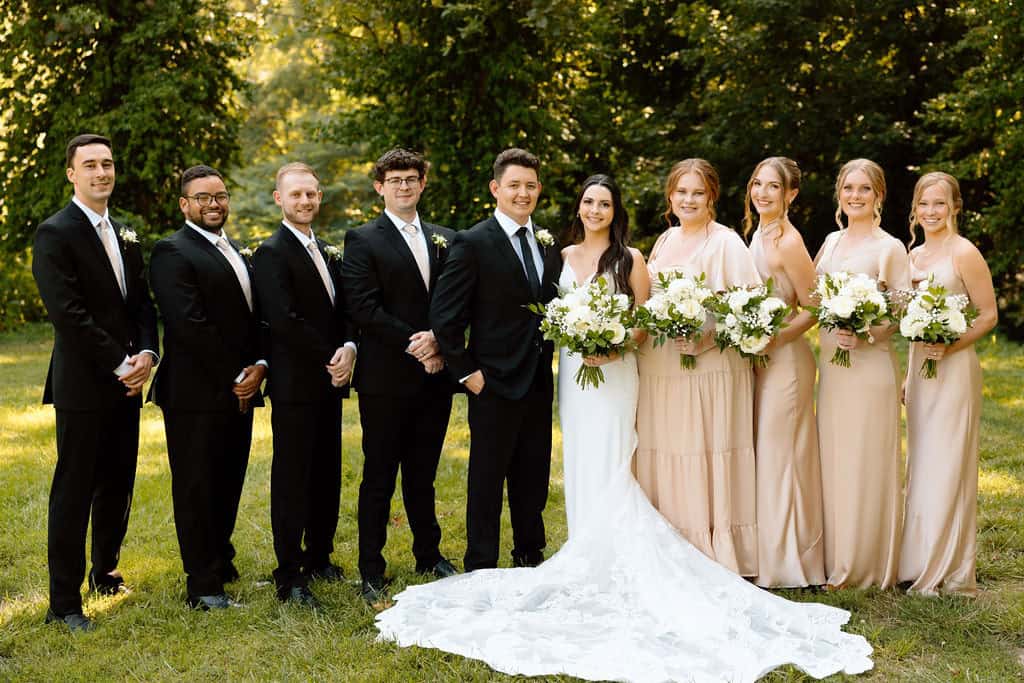 image of the newly wed with bridesmaids and groomsmen