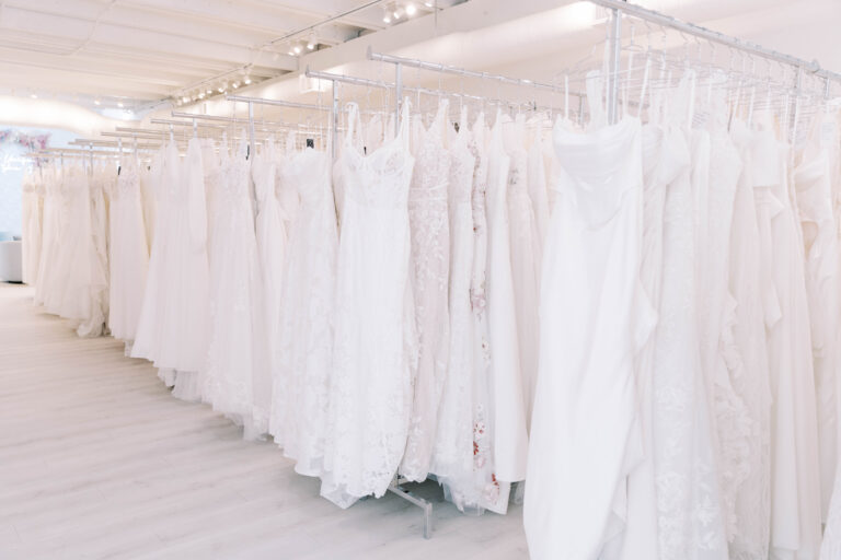 wedding dresses on the rack