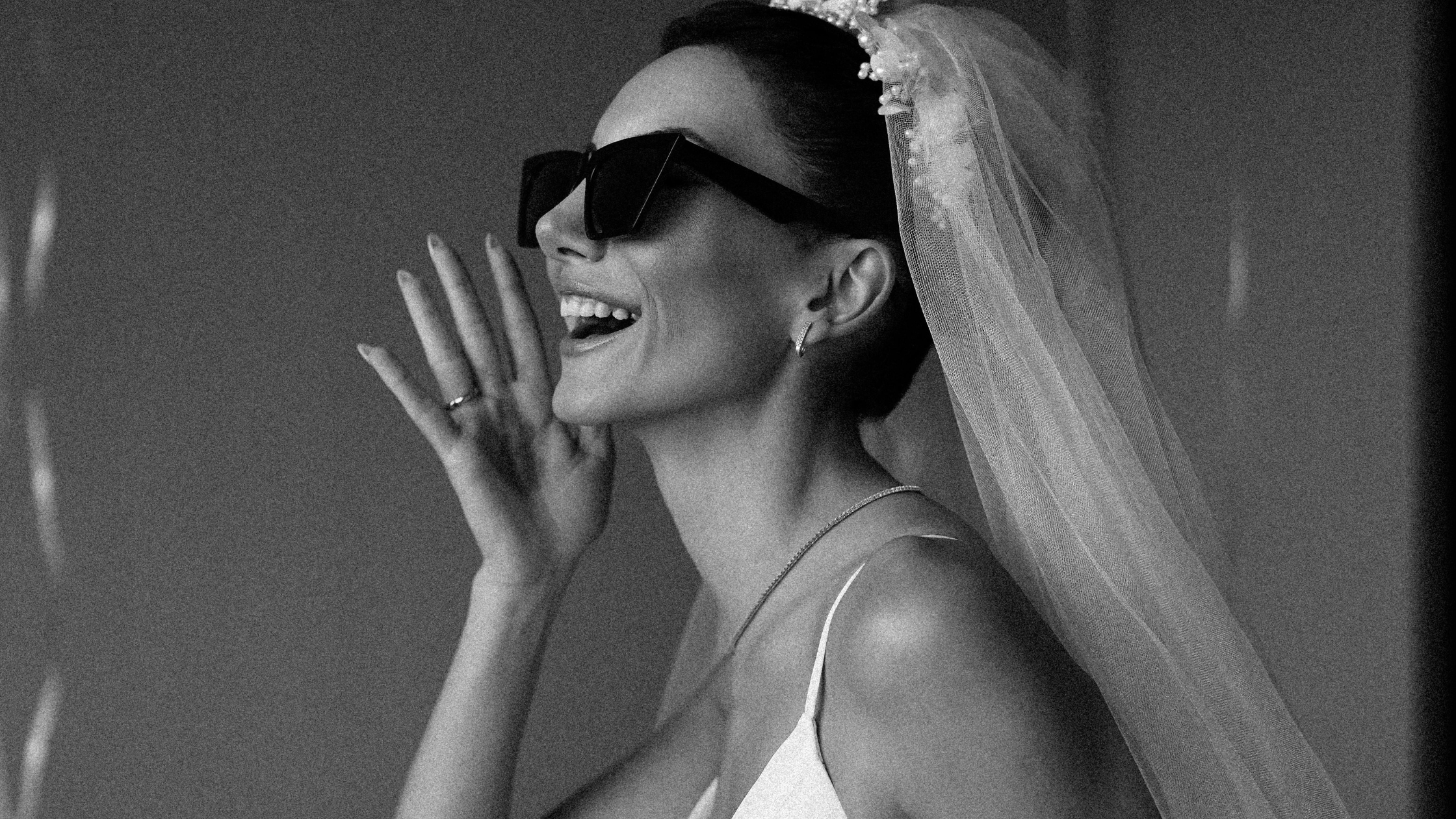 happy bride with sunglasses