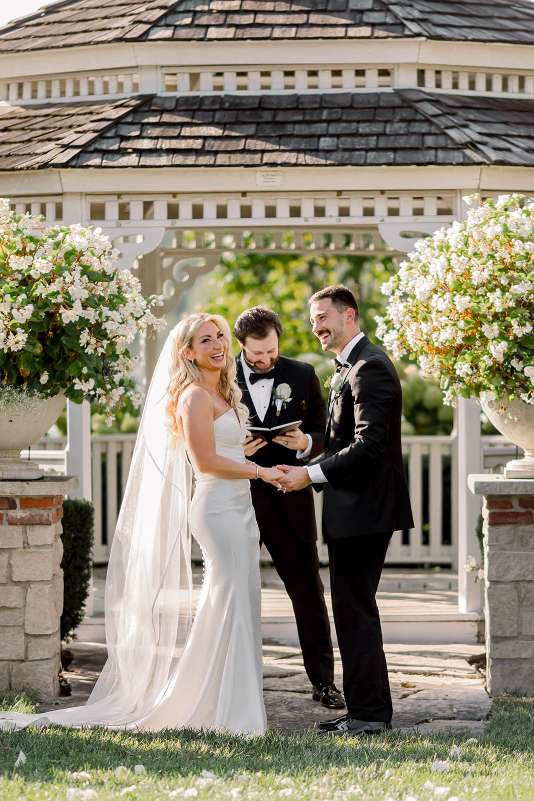 Happy couple, wedding and vows in marriage, commitment or support together at alter. 