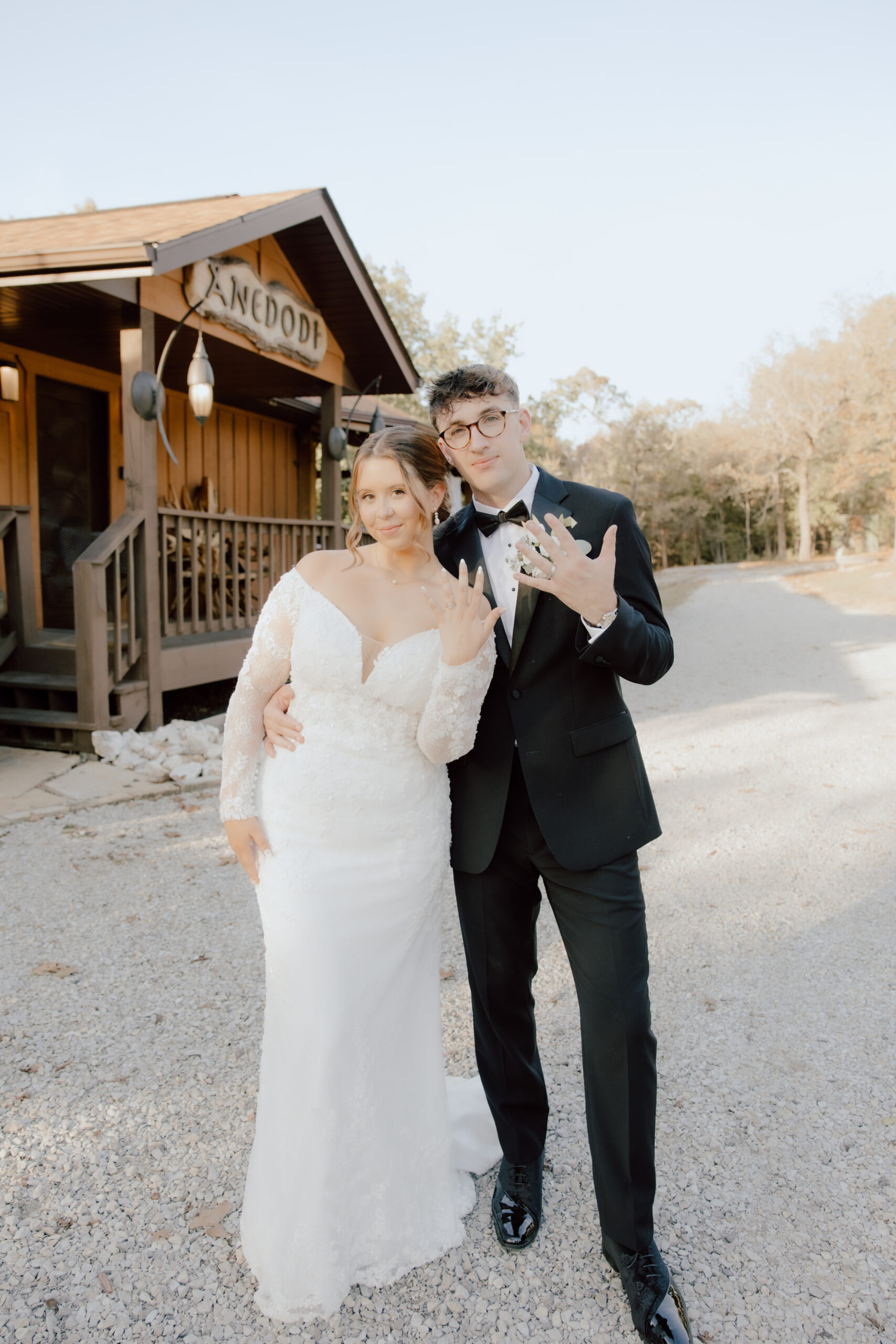 portrait images of the couple showing their wedding rings.