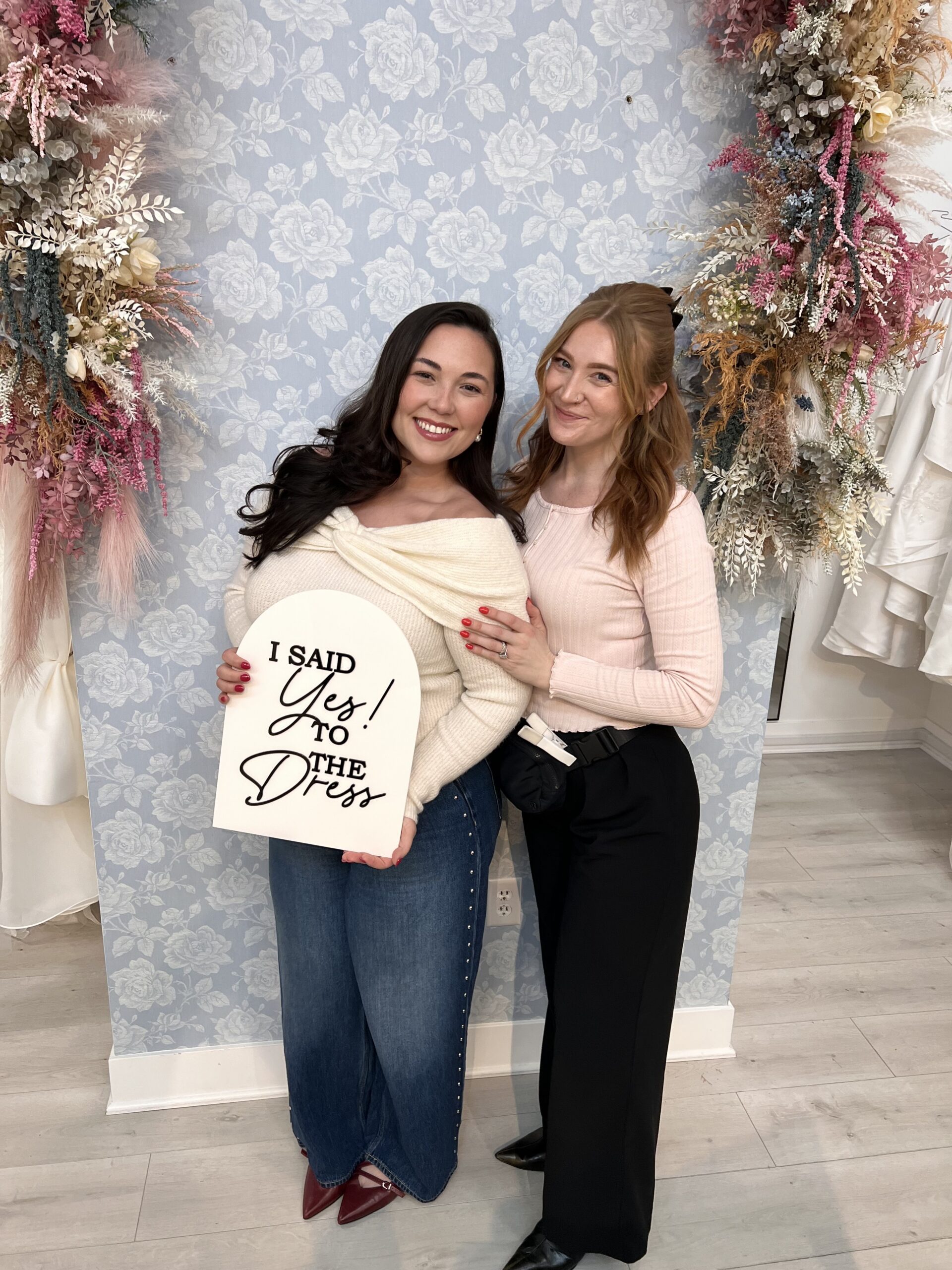 Josie saying yes to the dress with stylist Abby.