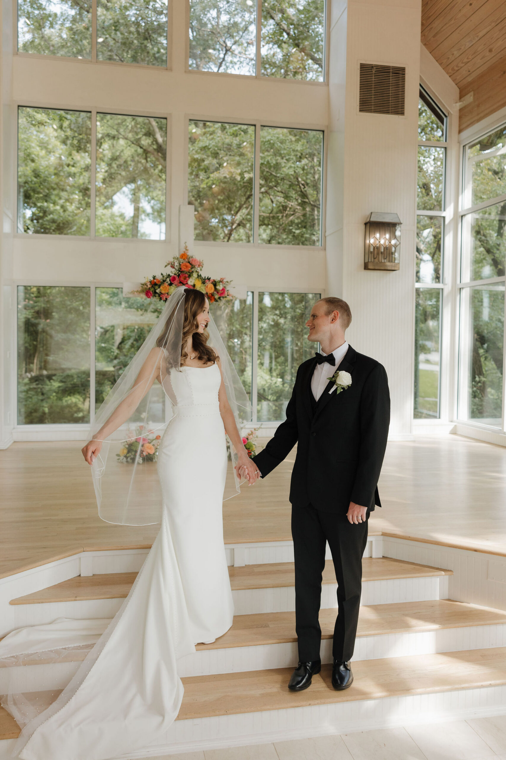 Grace and Brett in the wedding venue after the ceremony.